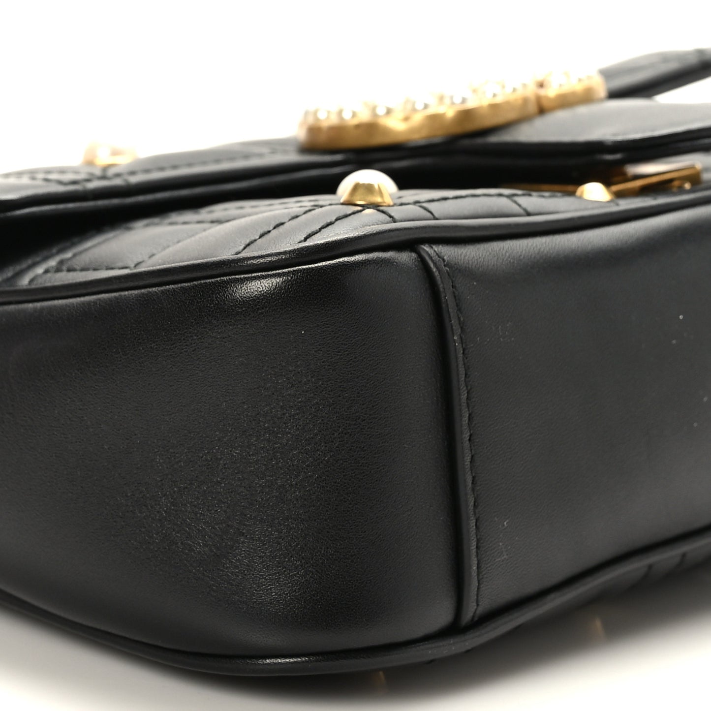 Calfskin Matelasse Studded Mini Pearly GG Marmont Shoulder Bag Black