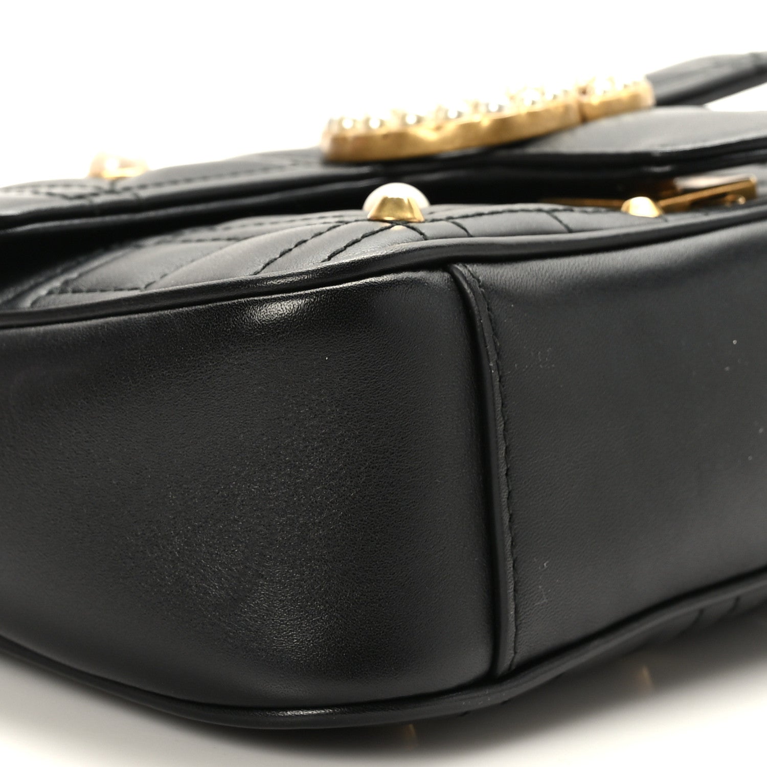 Gucci Calfskin Matelasse Studded Mini Pearly GG Marmont Shoulder Bag Black 8 of 10