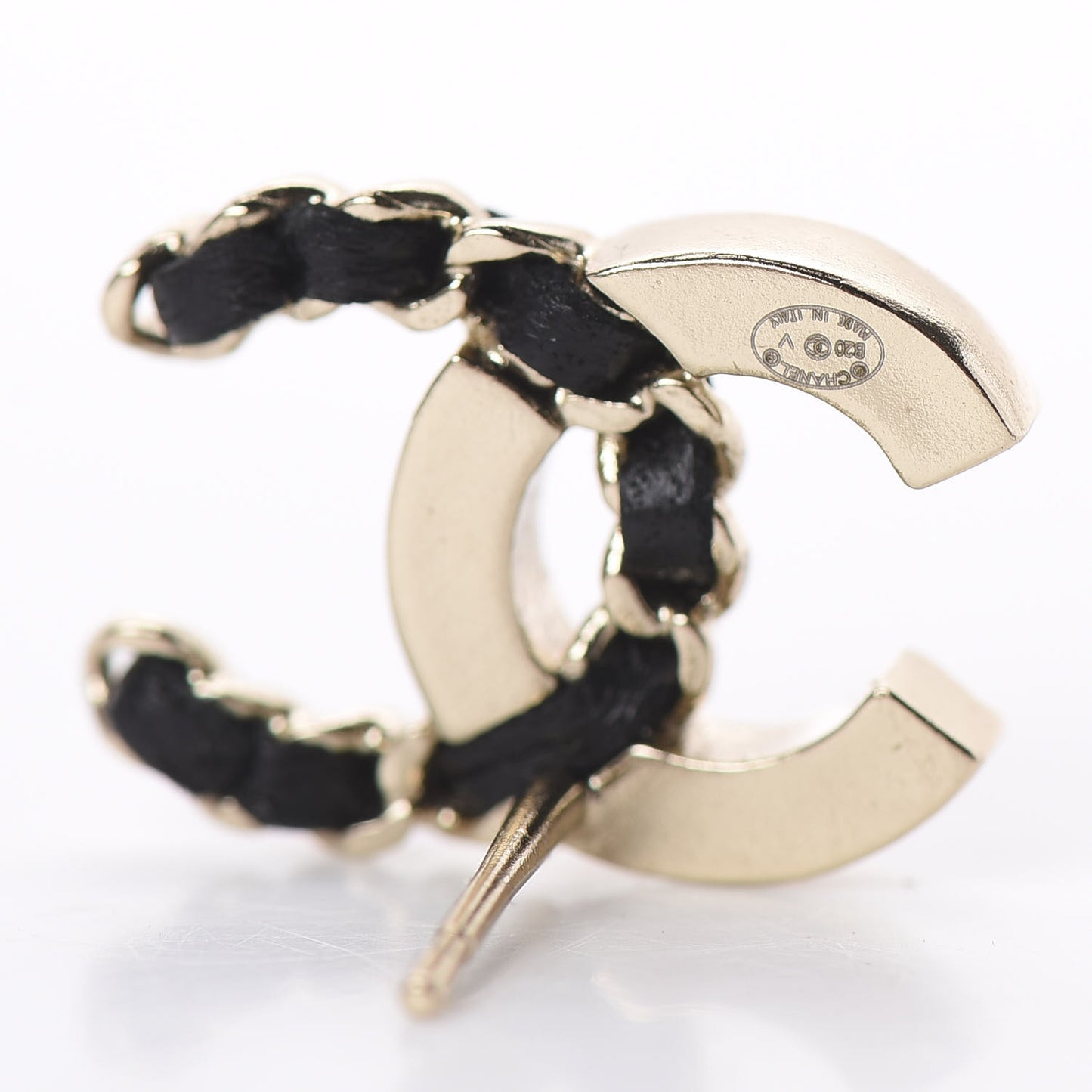 Crystal Baguette Lambskin Chain CC Vintage Allure Stud Earrings Black Gold