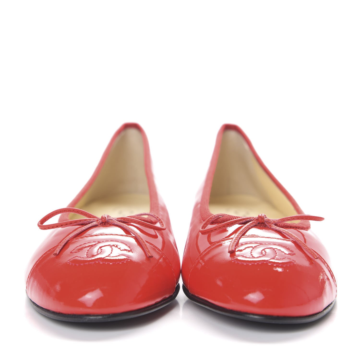 Chanel Patent Calfskin CC Cap Toe Ballerina Flats 37.5 Red 2 of 8