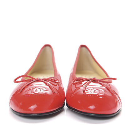 Chanel Patent Calfskin CC Cap Toe Ballerina Flats 37.5 Red 2 of 8