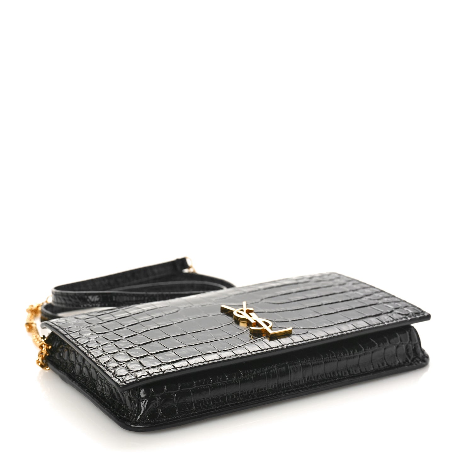 Crocodile Embossed Monogram Phone Holder Crossbody Black