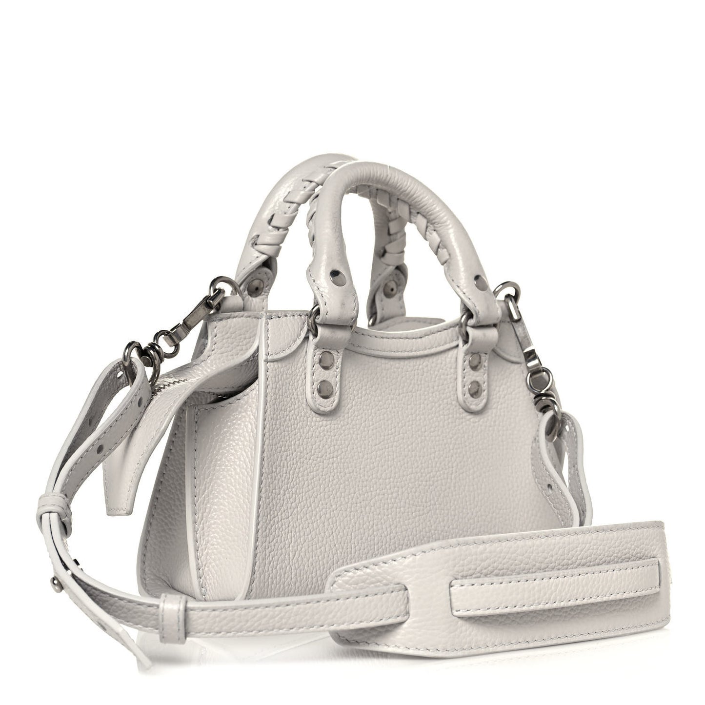 Grained Calfskin Neo Classic Silver Hardware Nano City Crossbody Chalky White