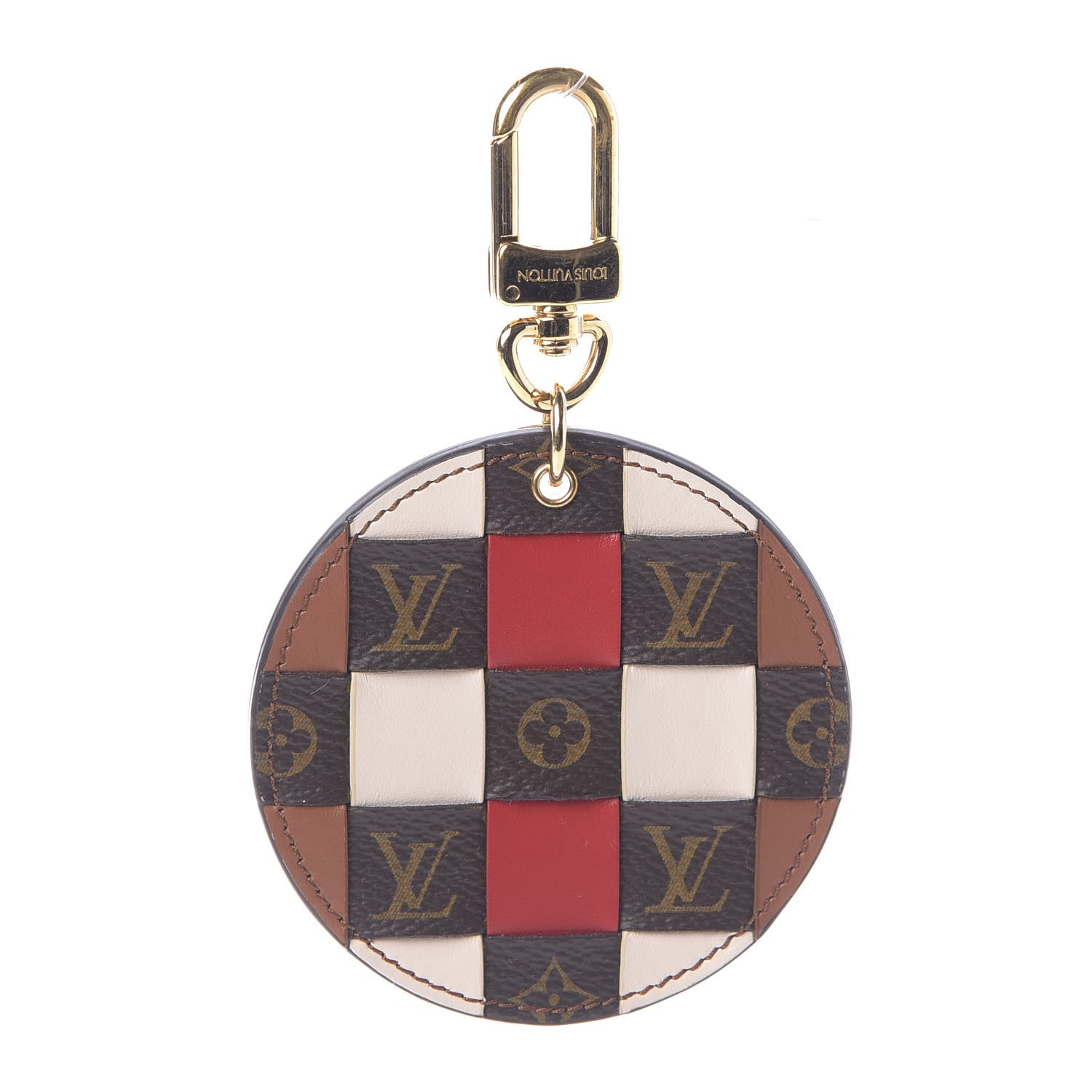 Louis Vuitton Calfskin Monogram Check Bag Charm Key Holder Red 1 of 7