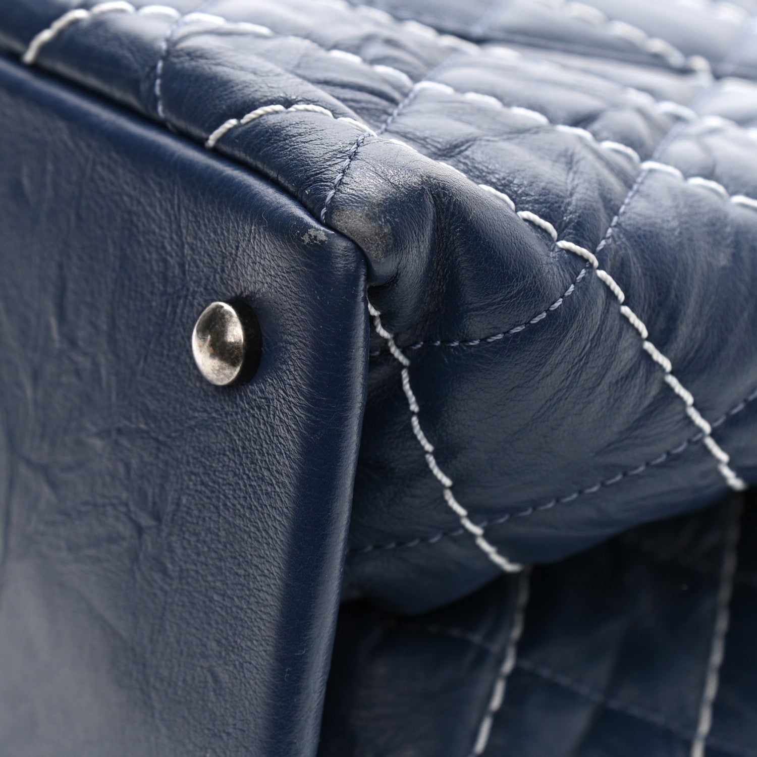 Chanel Calfskin Chevron Stitched Shopping Tote Navy 12 of 17