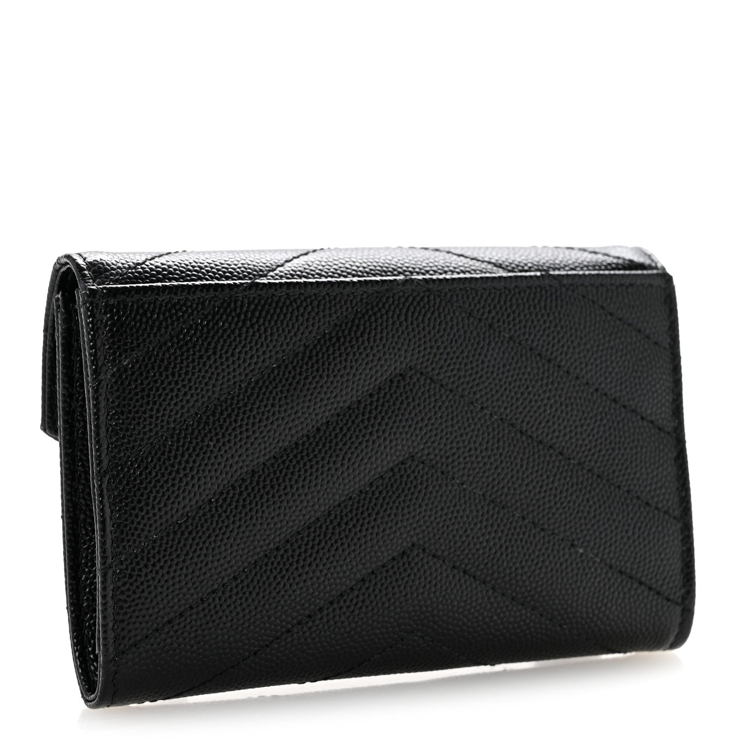 Saint Laurent Grain De Poudre Matelasse Chevron Small Monogram Envelope Wallet Black 3 of 10