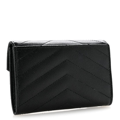 Saint Laurent Grain De Poudre Matelasse Chevron Small Monogram Envelope Wallet Black 3 of 10