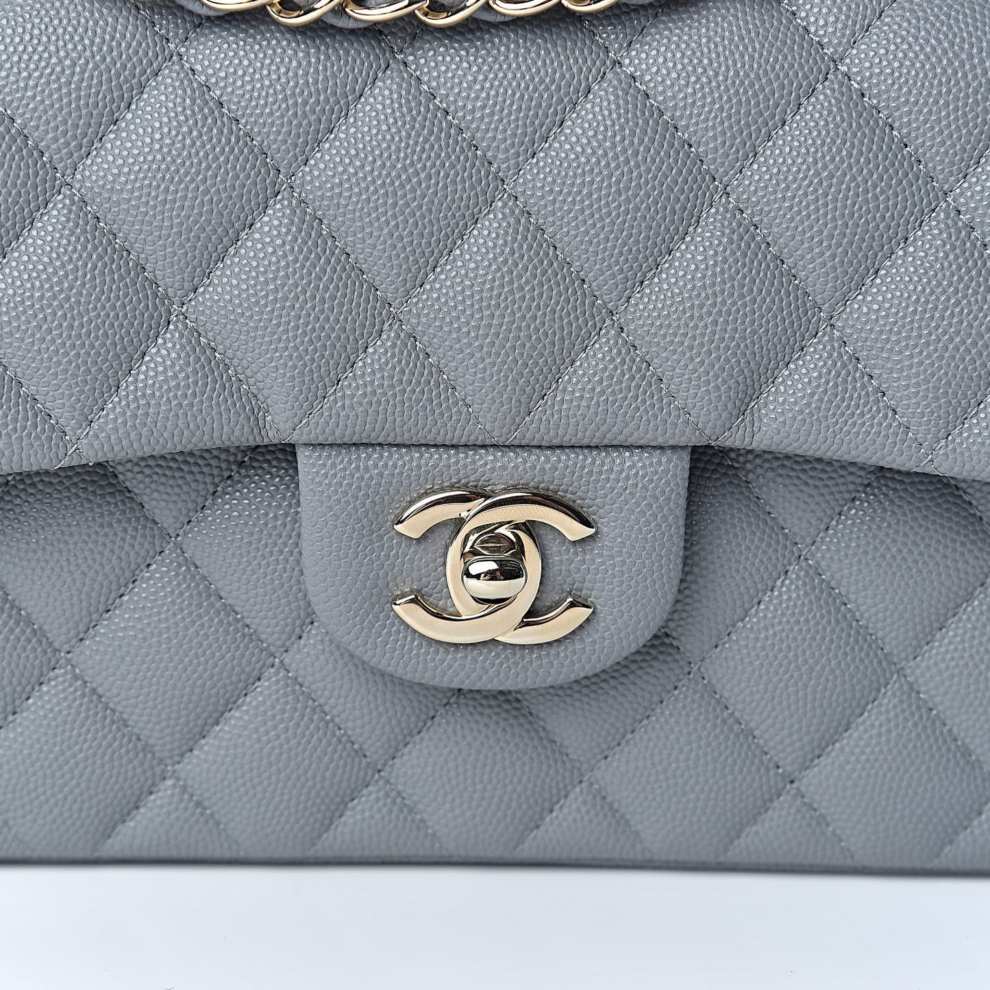 Caviar Quilted Small Double Flap Grey