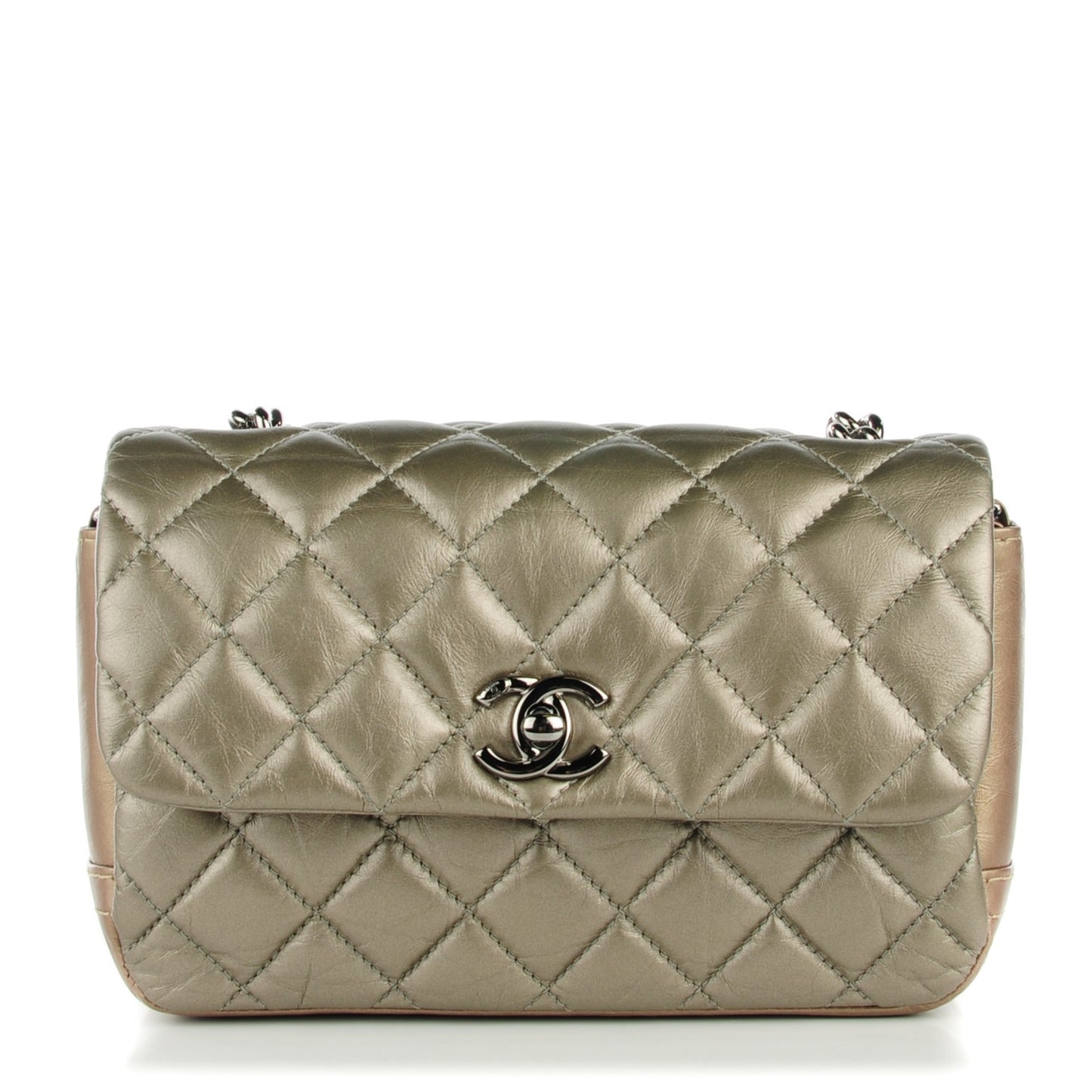 Calfskin Quilted Mini Lady Pearly Flap Silver