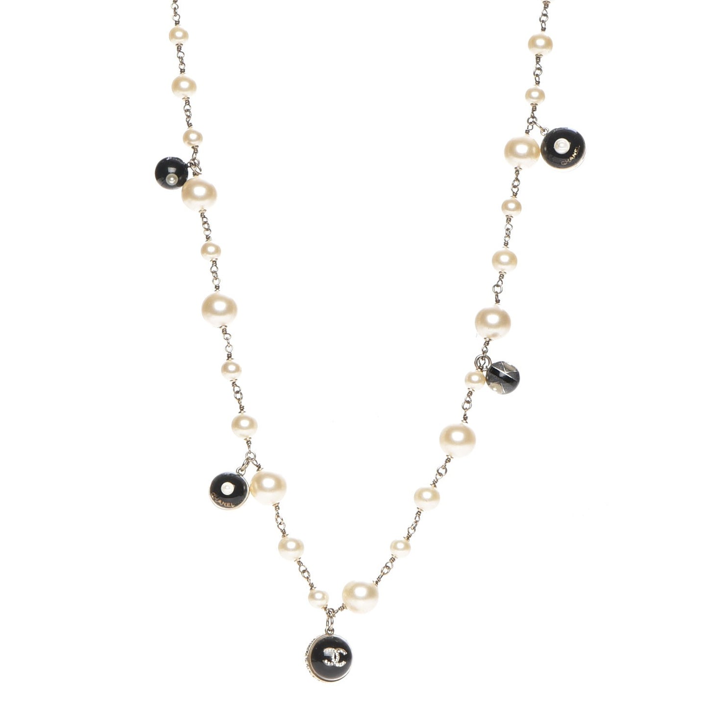 Pearl Crystal CC Beaded Long Necklace Gold