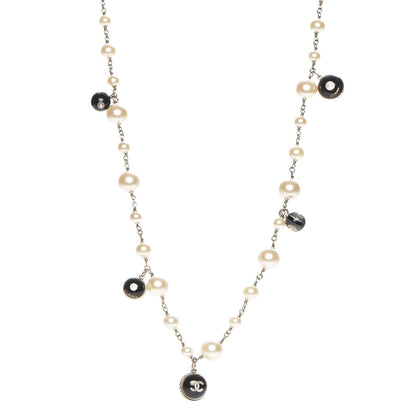 Chanel Pearl Crystal CC Beaded Long Necklace Gold 1 of 6