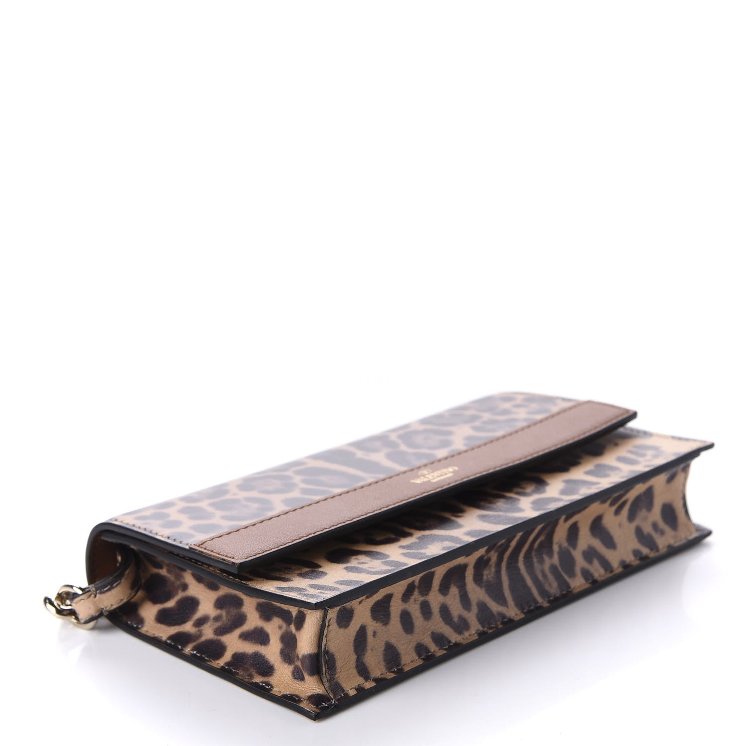 Valentino Garavani Calfskin Leopard Print City Safari Wallet On Chain Brown 4 of 9