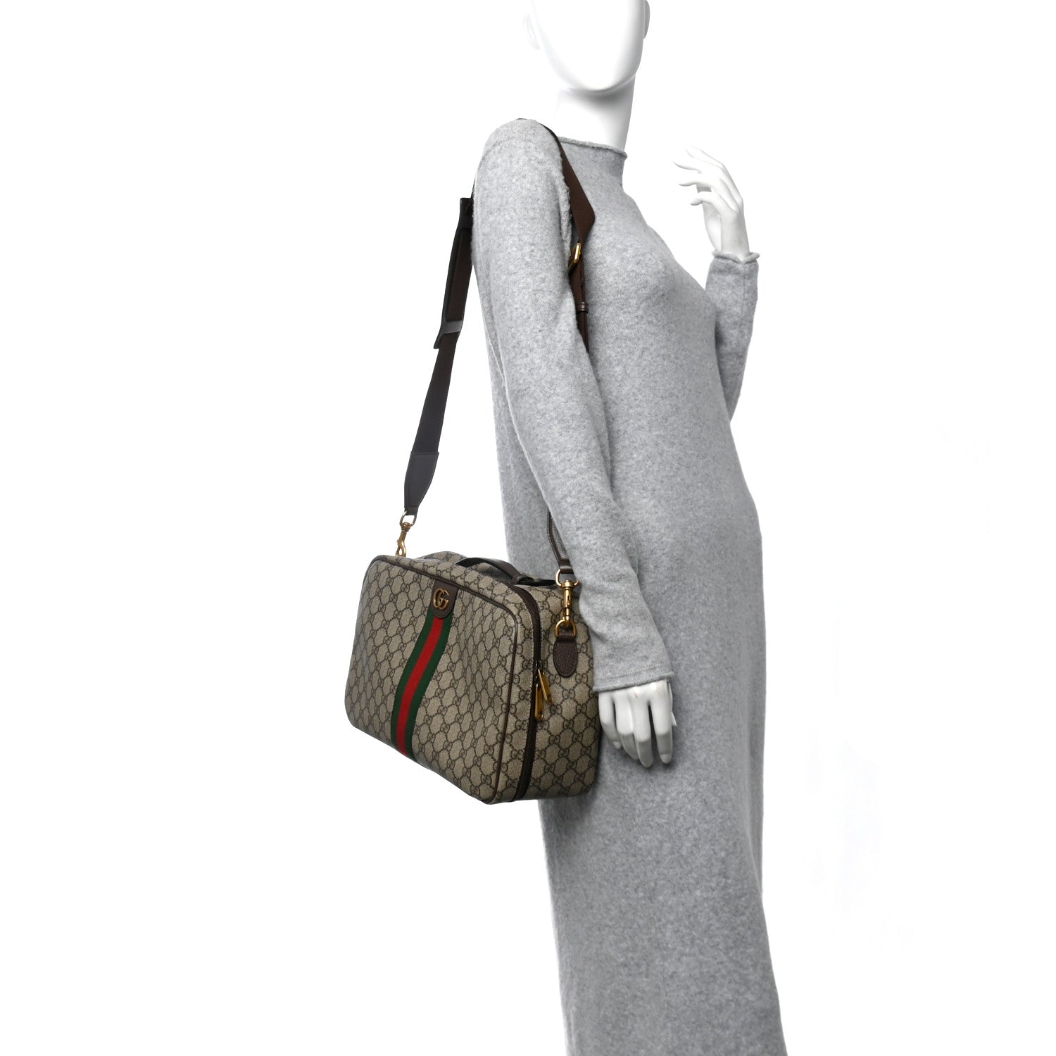 Gucci GG Supreme Monogram Textured Dollar Web Savoy Travel Shoe Bag Beige Ebony New Acero 3 of 10