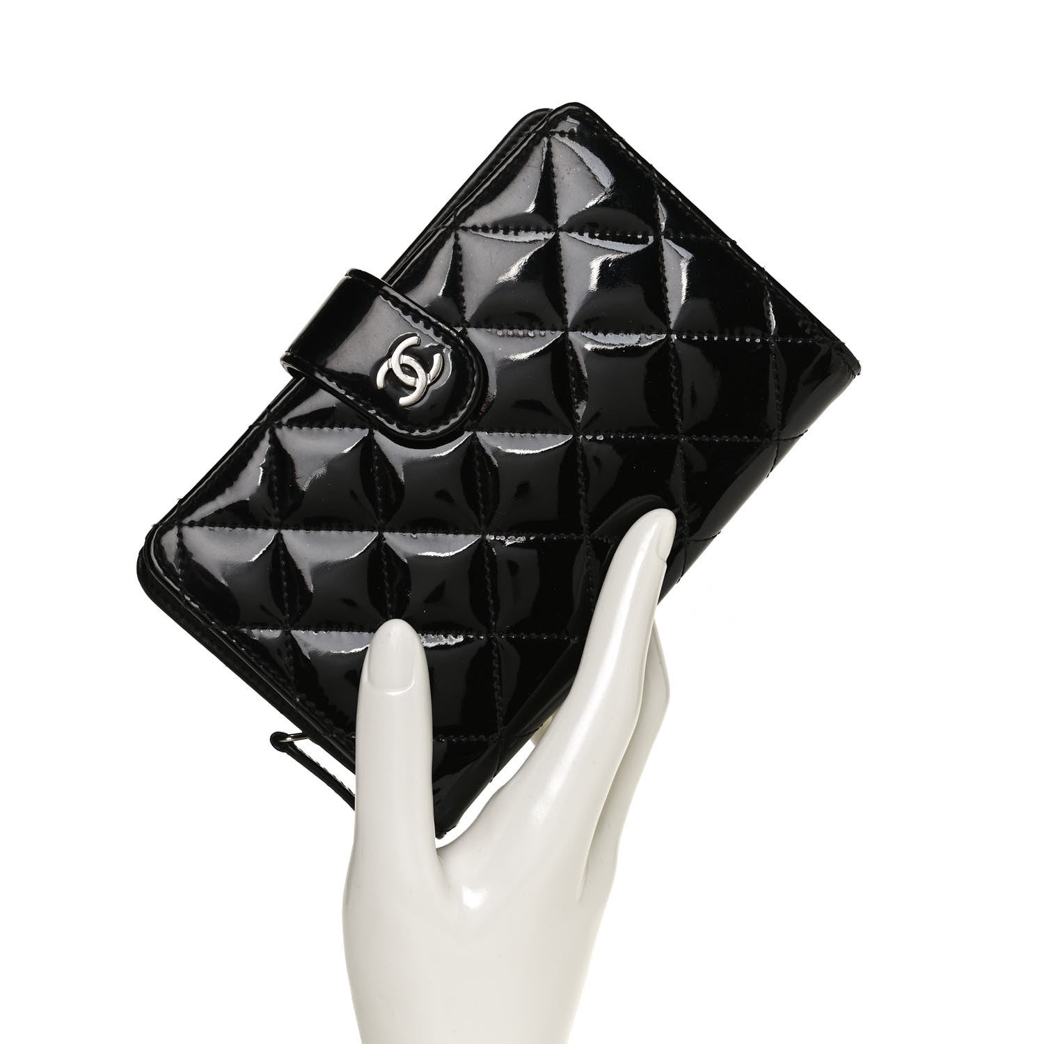 Chanel Patent Quilted Zip Pocket Wallet Black 2 of 11