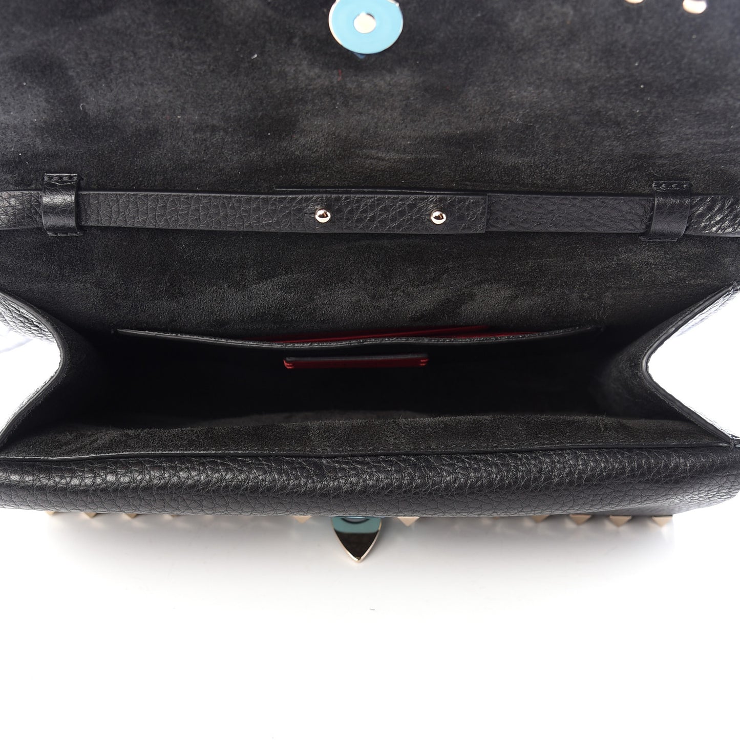 Grainy Calfskin Rockstud Double Flap Crossbody Bag Black