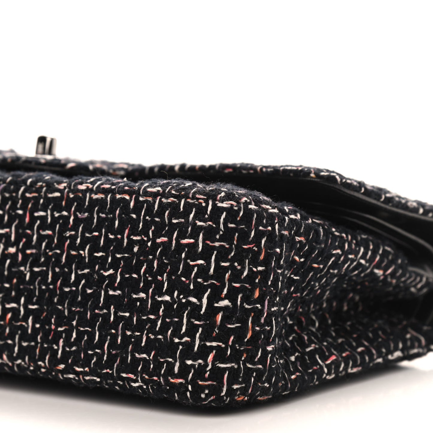 Tweed Quilted Medium Double Flap Black