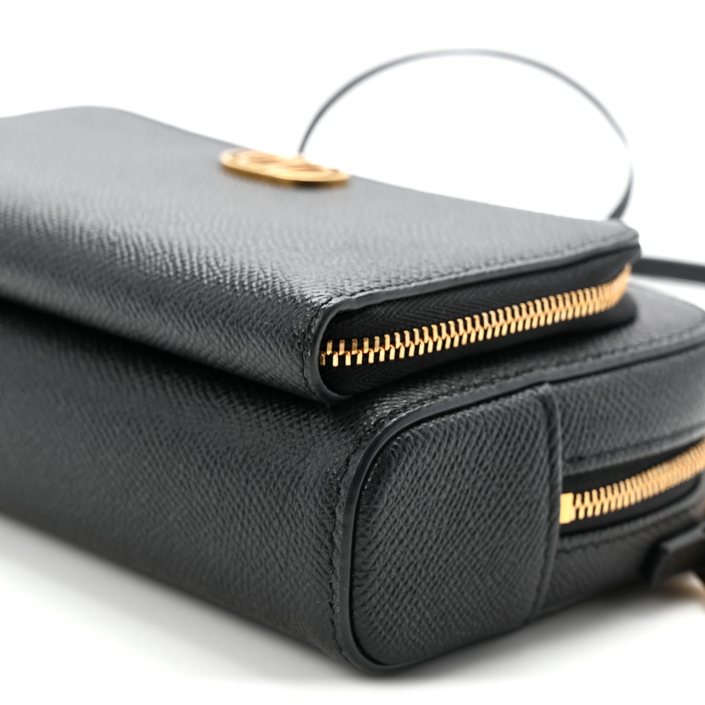 Grained Calfskin Caro Double Pouch Black