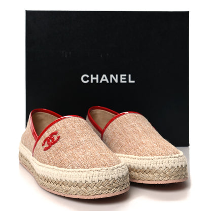 Chanel Fabric Patent Calfskin CC Espadrilles 38 Pink Red 9 of 9