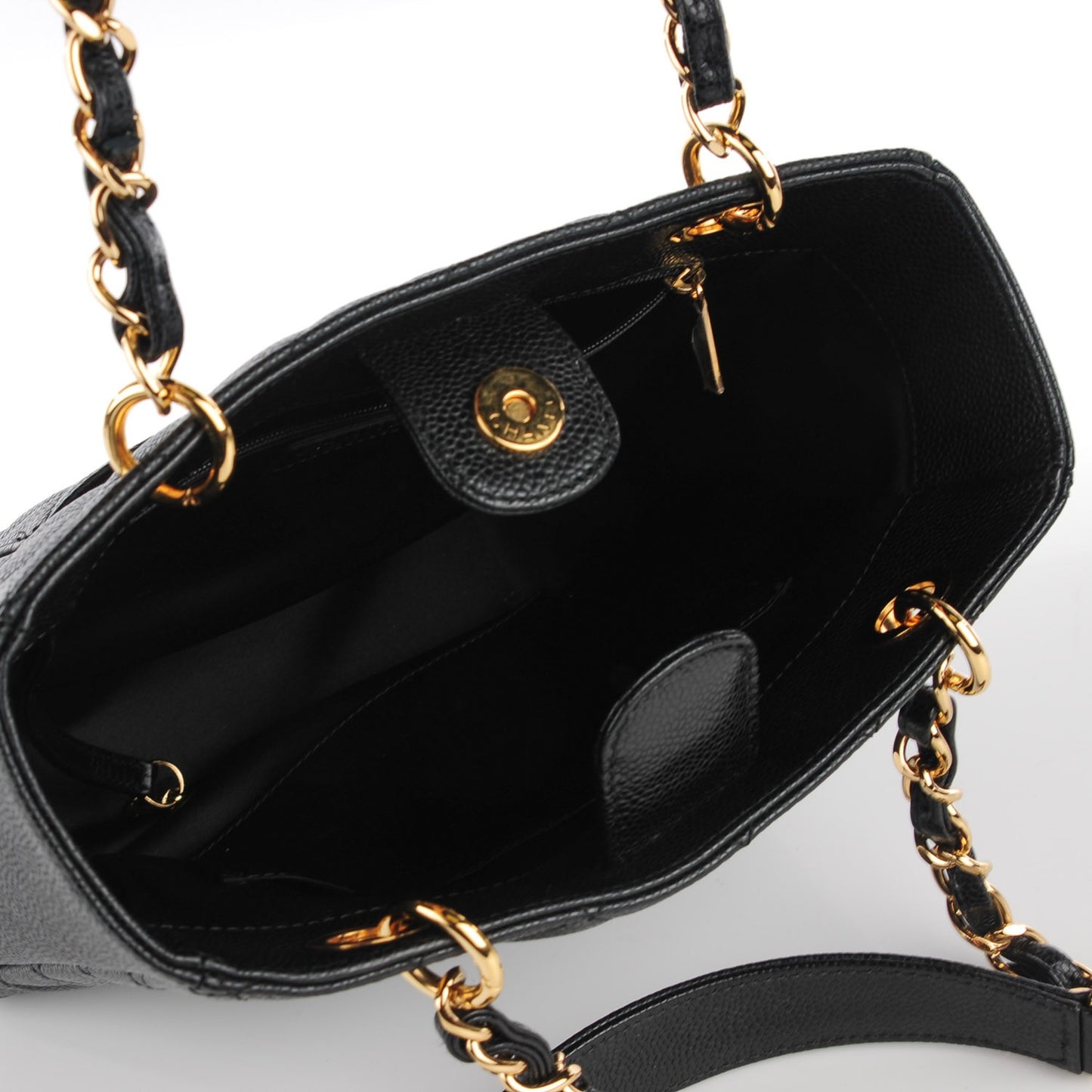 Caviar Quilted Petit Shopping Tote PST Black