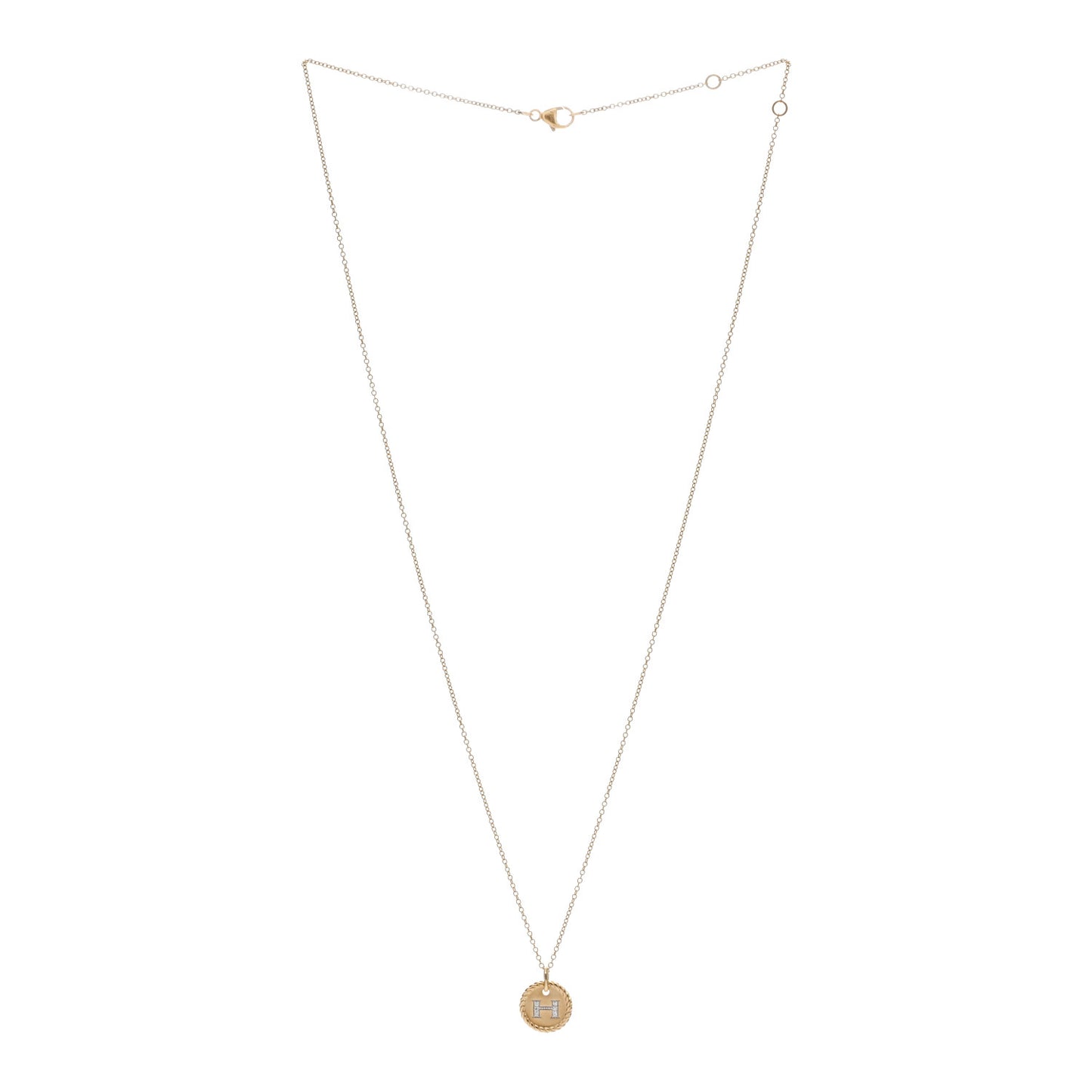18K Yellow Gold Diamond Initial H Charm Necklace