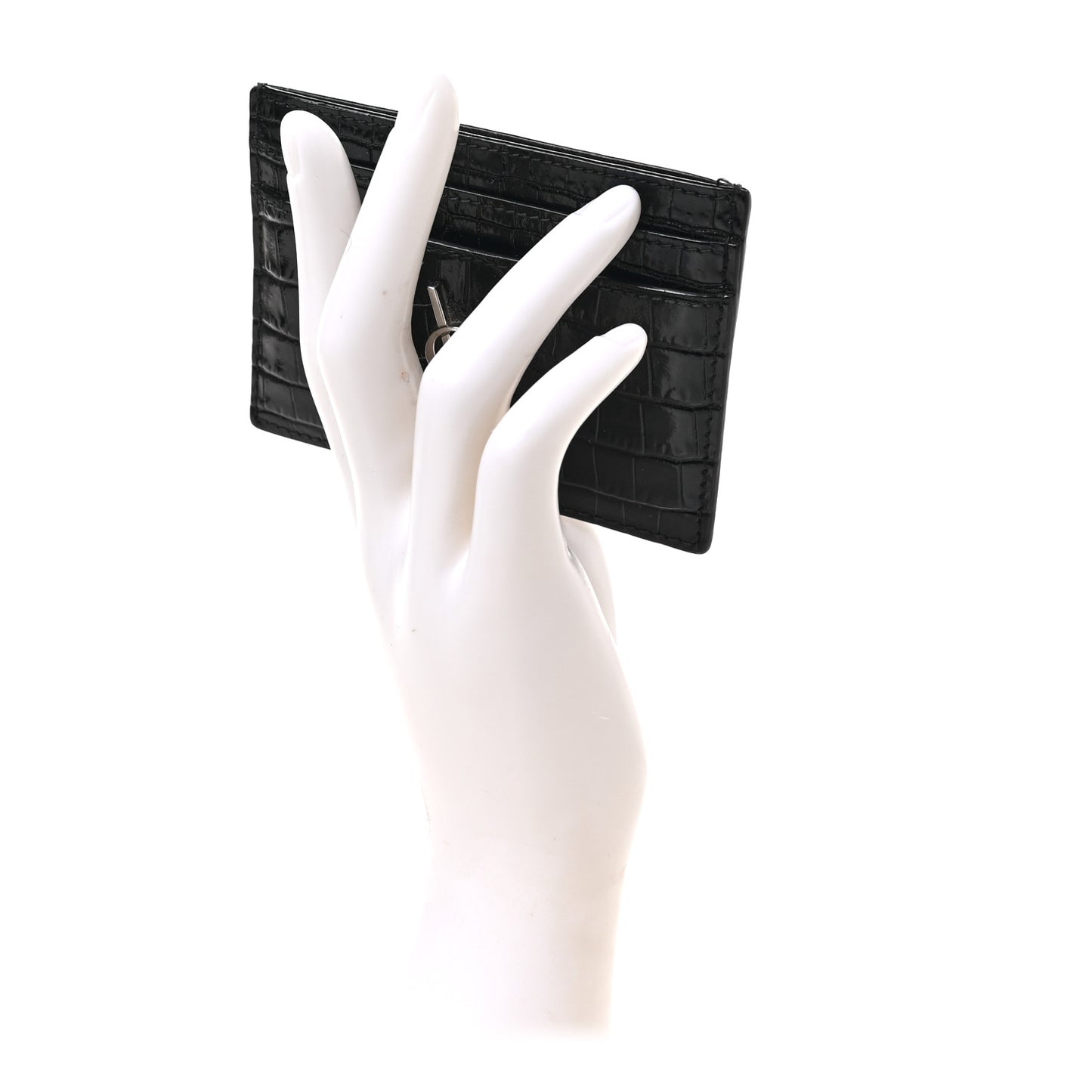 Calfskin Crocodile Embossed Monogram Credit Card Case Black