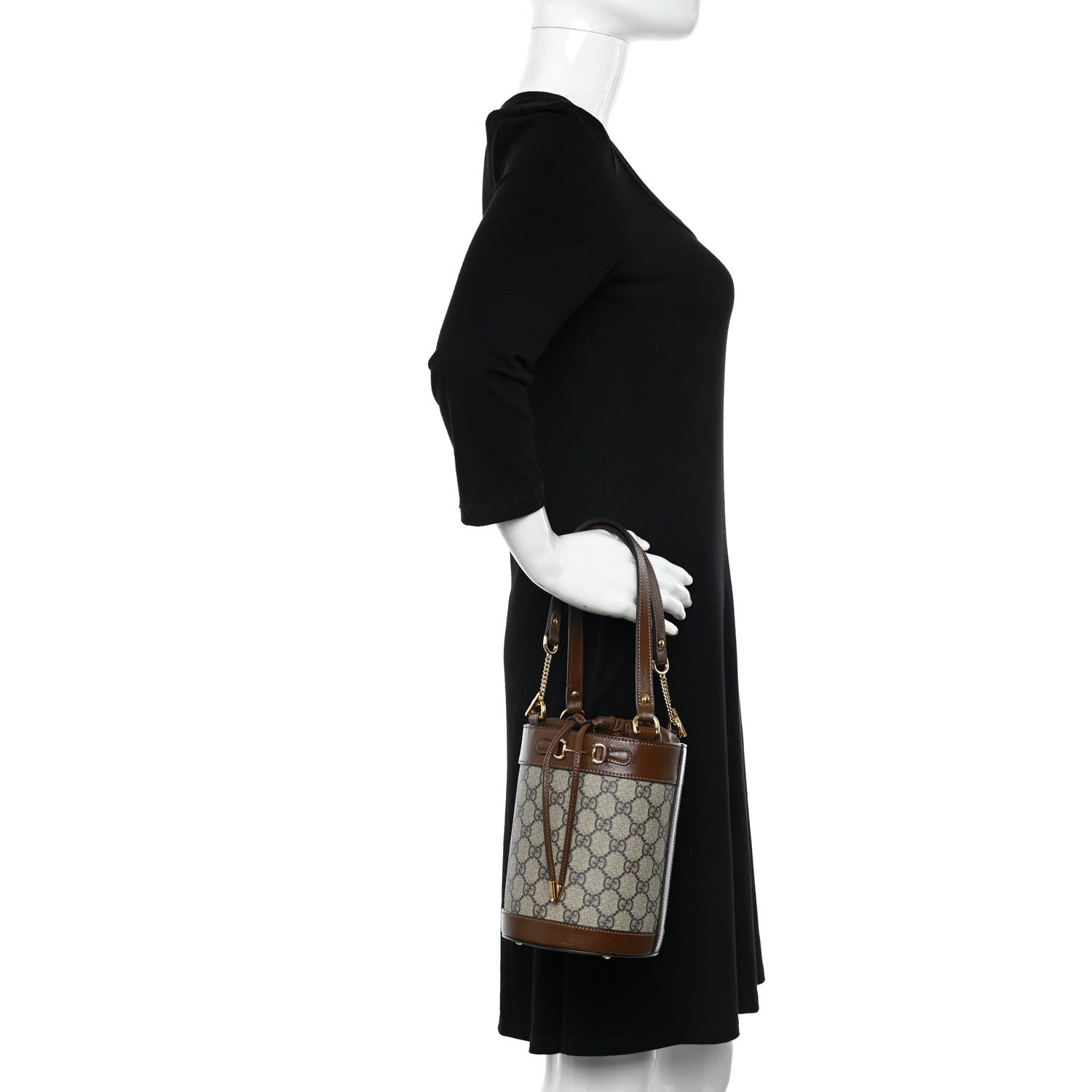 Gucci GG Supreme Monogram Azalea Sakai Calfskin Small Horsebit 1955 Drawstring Bucket Bag Beige Ebony Brown Sugar 2 of 10