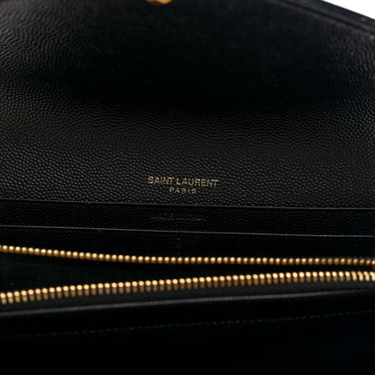 Saint Laurent Grain De Poudre Matelasse Chevron Monogram Flap Wallet Black 6 of 6