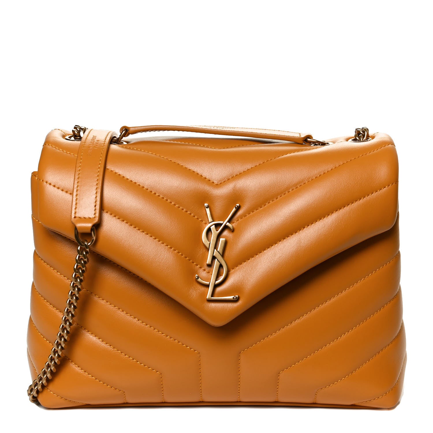 Saint Laurent Calfskin Y Quilted Monogram Small Loulou Chain Satchel Cheddar 1 of 12