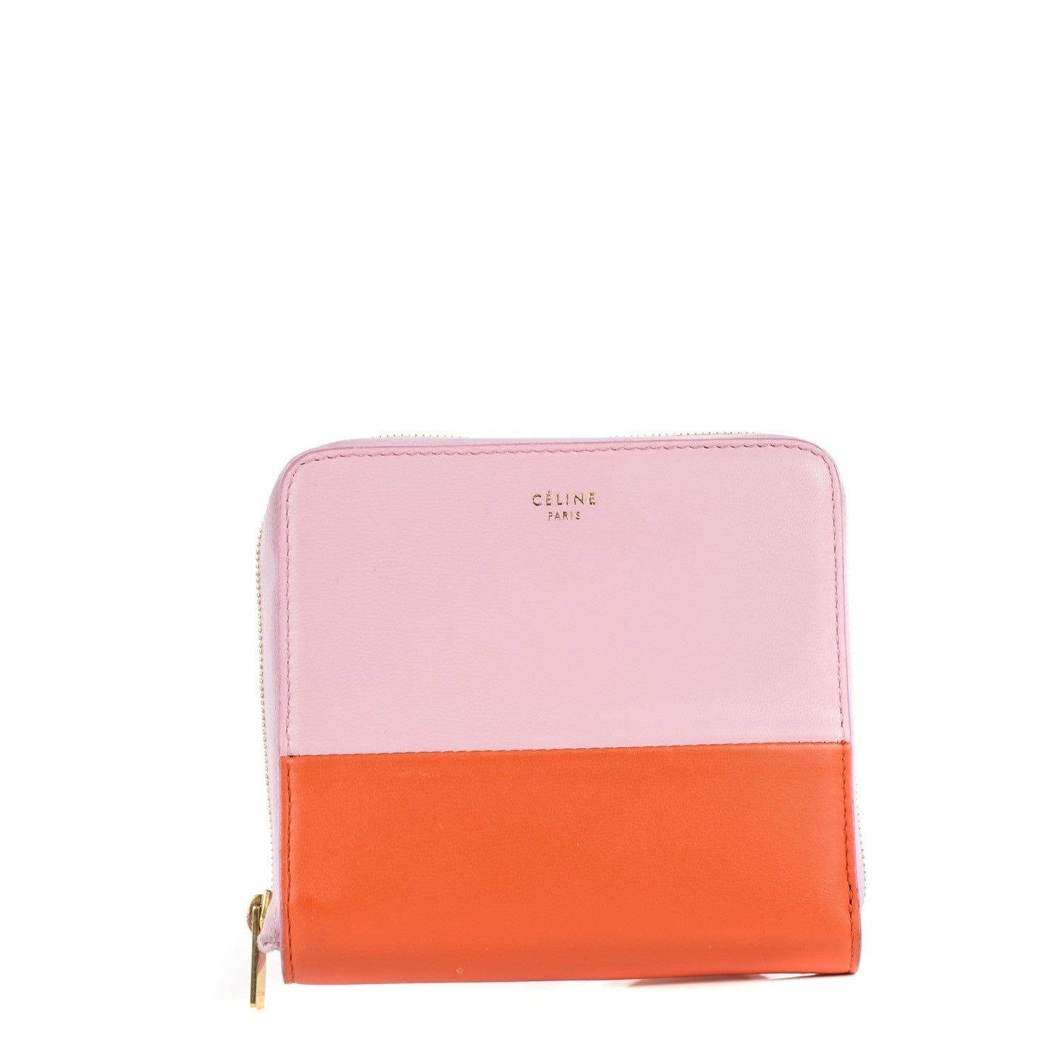 Celine Lambskin Zip Around Compact Wallet Pink Burnt Orange 1 of 10