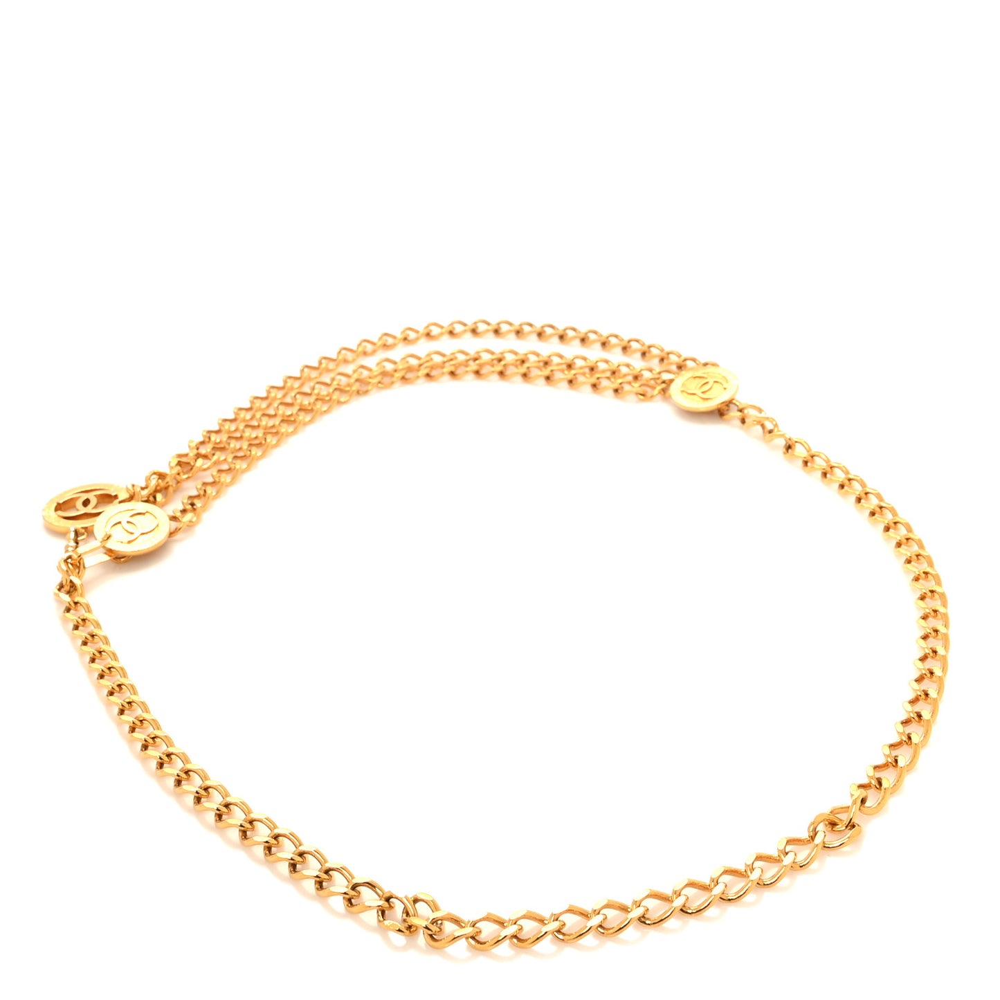 Metal Textured CC Triple Chain Belt Gold
