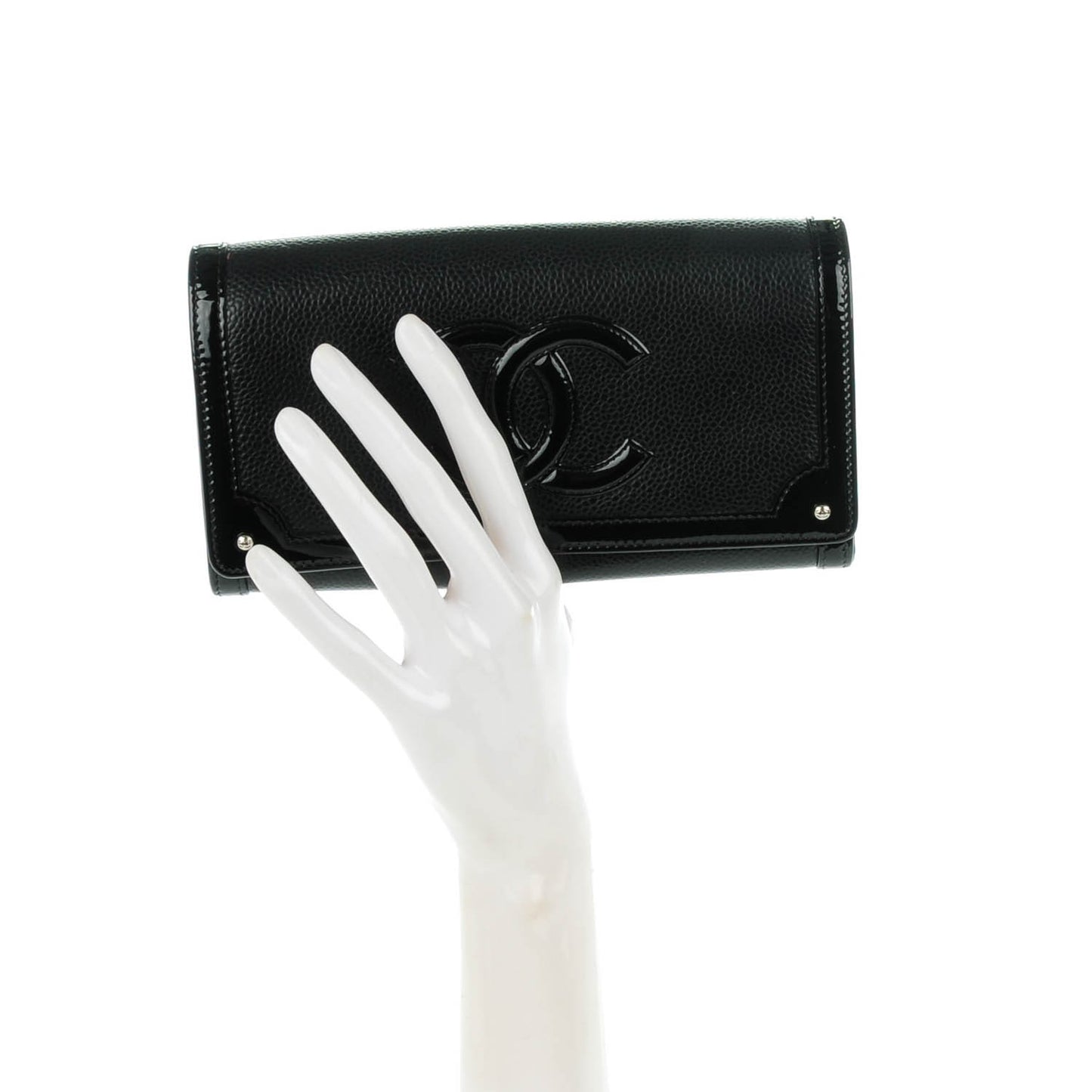 Caviar Patent CC Contour Flap Wallet Black
