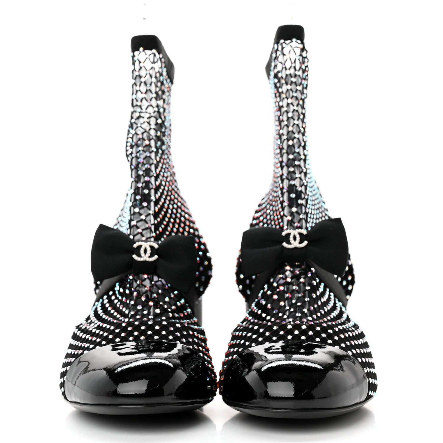 Chanel Resille Strass Kid Suede Patent Mary Jane Short Boots 39 Black 2 of 11