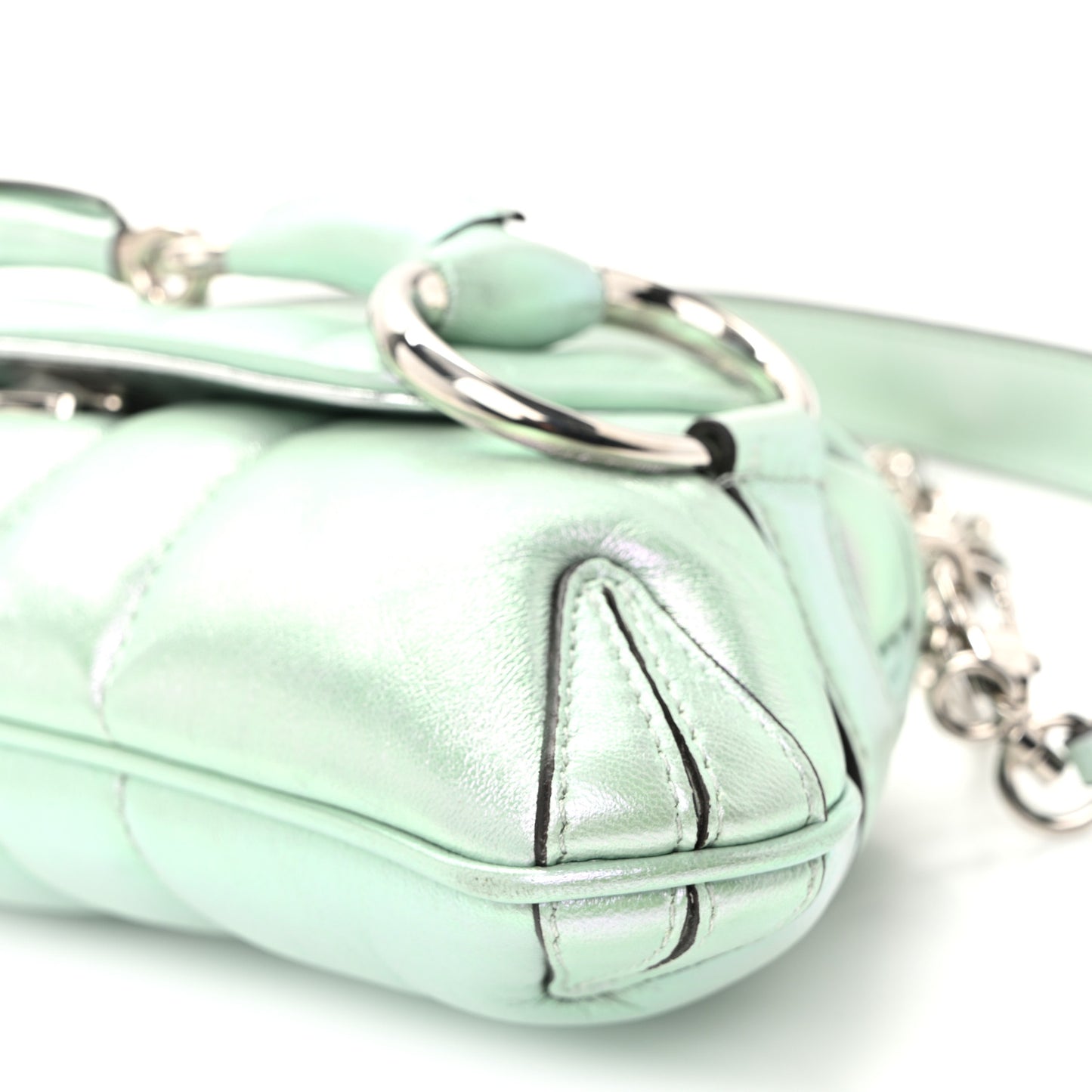 Iridescent Nappa Vertical Matelasse Small Maxi Horsebit Chain Shoulder Bag Iridescent Salvy Green