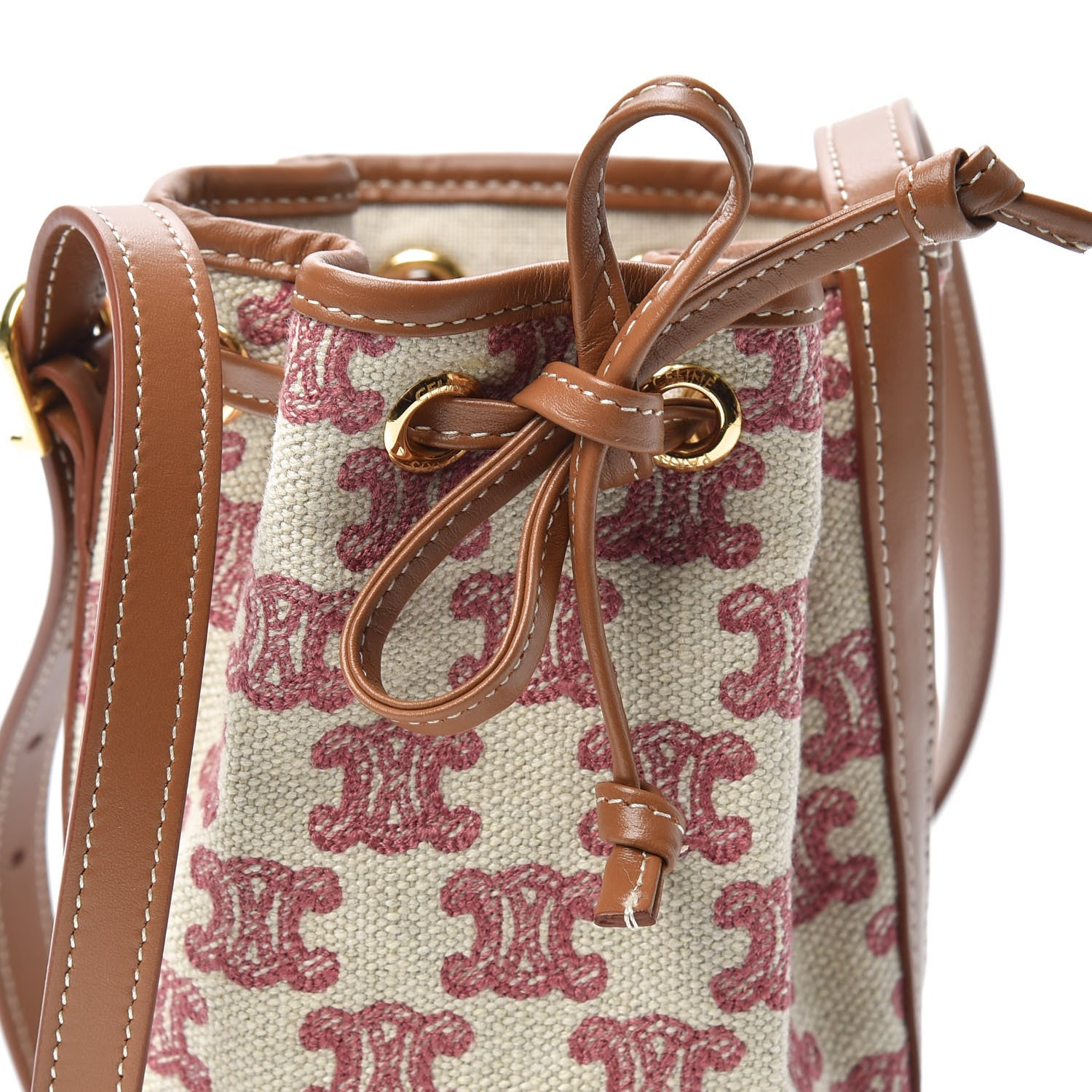 Celine Canvas Calfskin Triomphe Embroidered Bucket Bag Fox Red 7 of 9