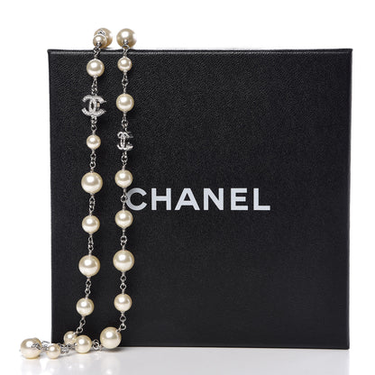 Chanel Crystal Pearl CC Long Necklace Silver 6 of 6