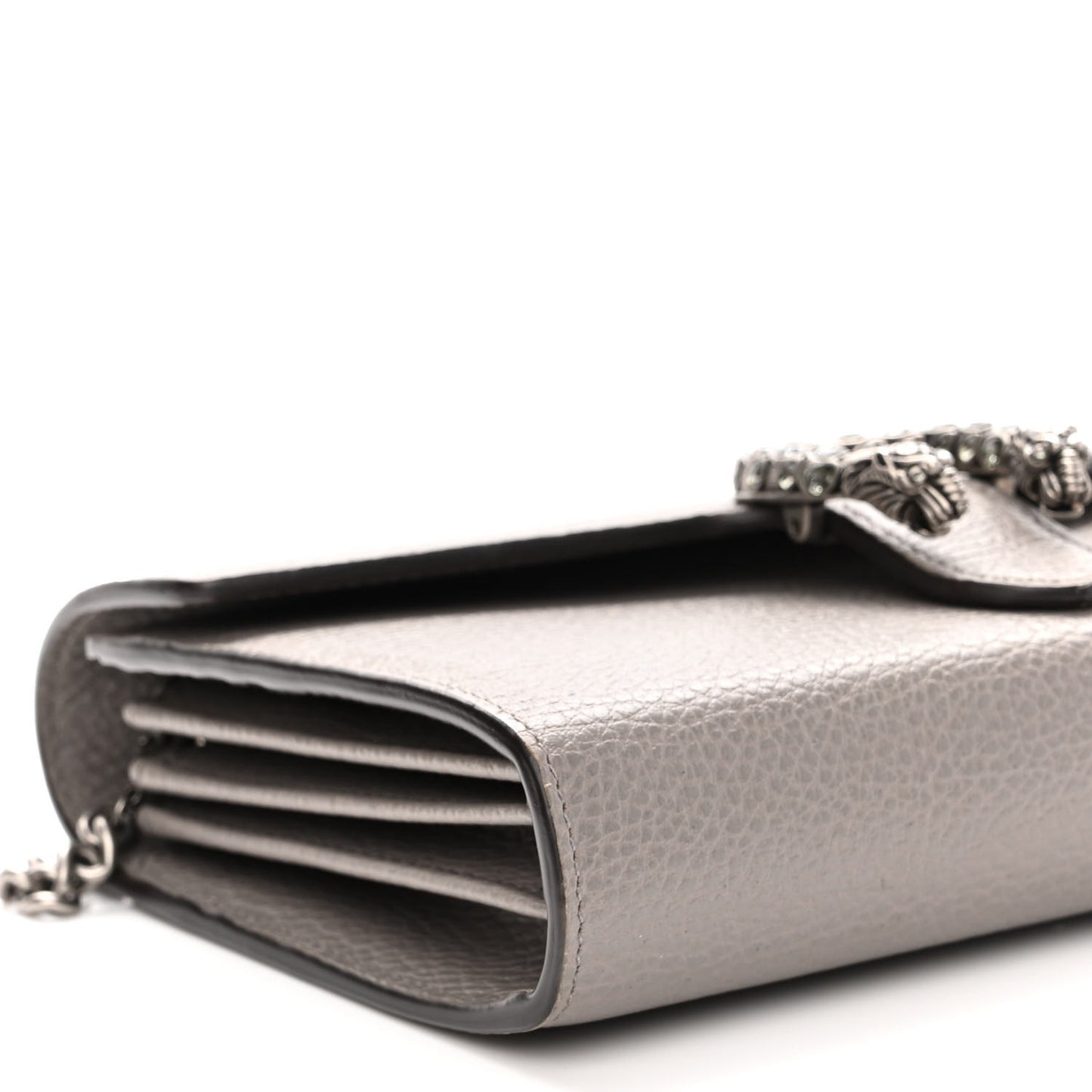 Dollar Calfskin Crystal Mini Dionysus Chain Wallet Dusty Grey Black Diamond