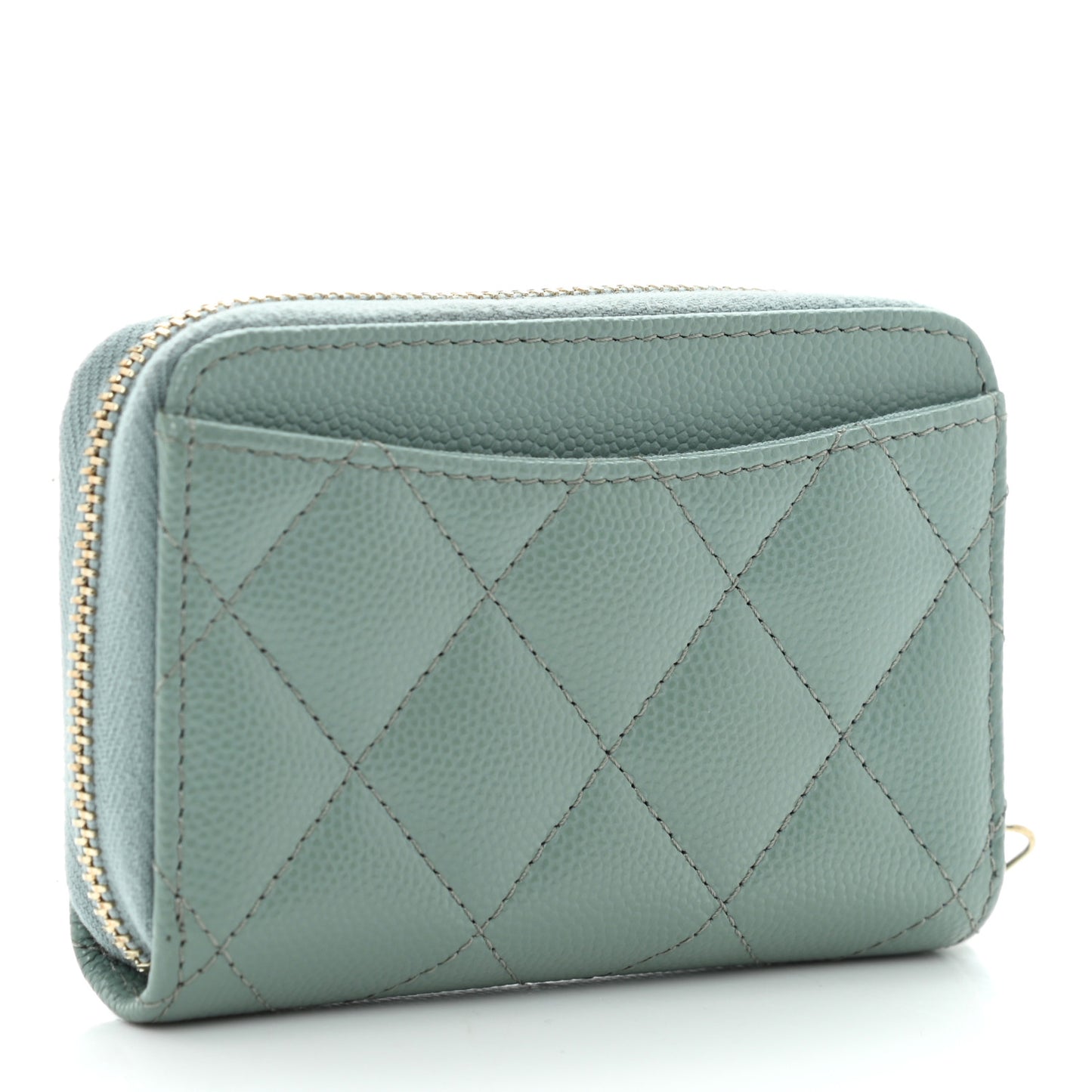 Caviar Quilted Zip Around Coin Purse Wallet Dark Green