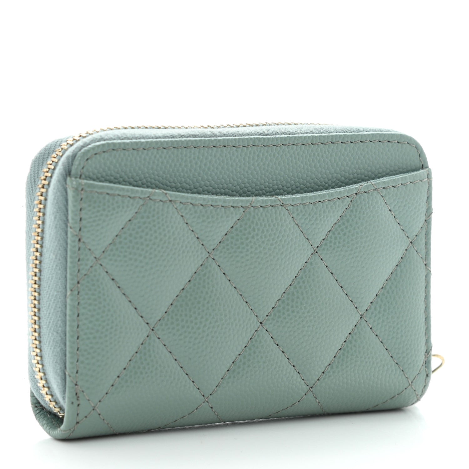 Chanel Caviar Quilted Zip Around Coin Purse Wallet Dark Green 4 of 10