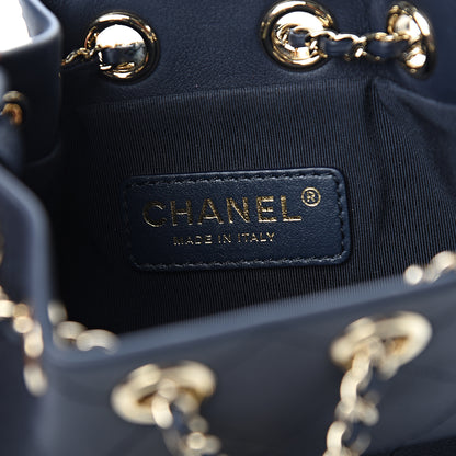 Chanel Calfskin Stitched Chain Bucket Bag Navy 5 of 10