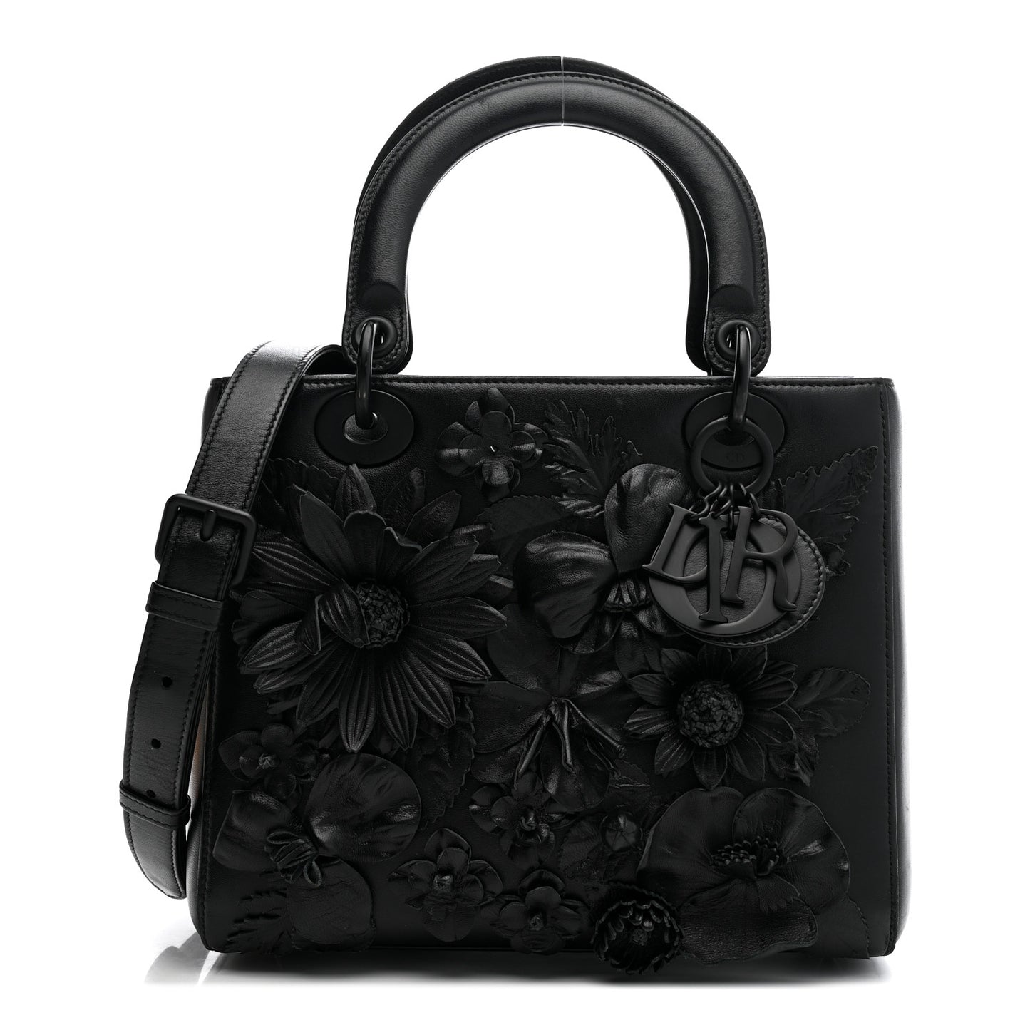Ultra Matte Calfskin 3D Flower Embellished Medium Lady Dior Black