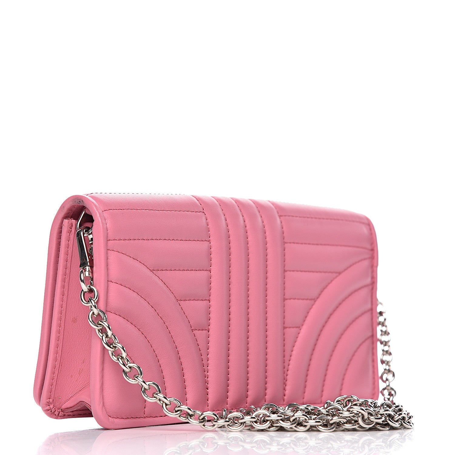 Prada Soft Calf Quilted Diagramme Chain Wallet Begonia 3 of 10