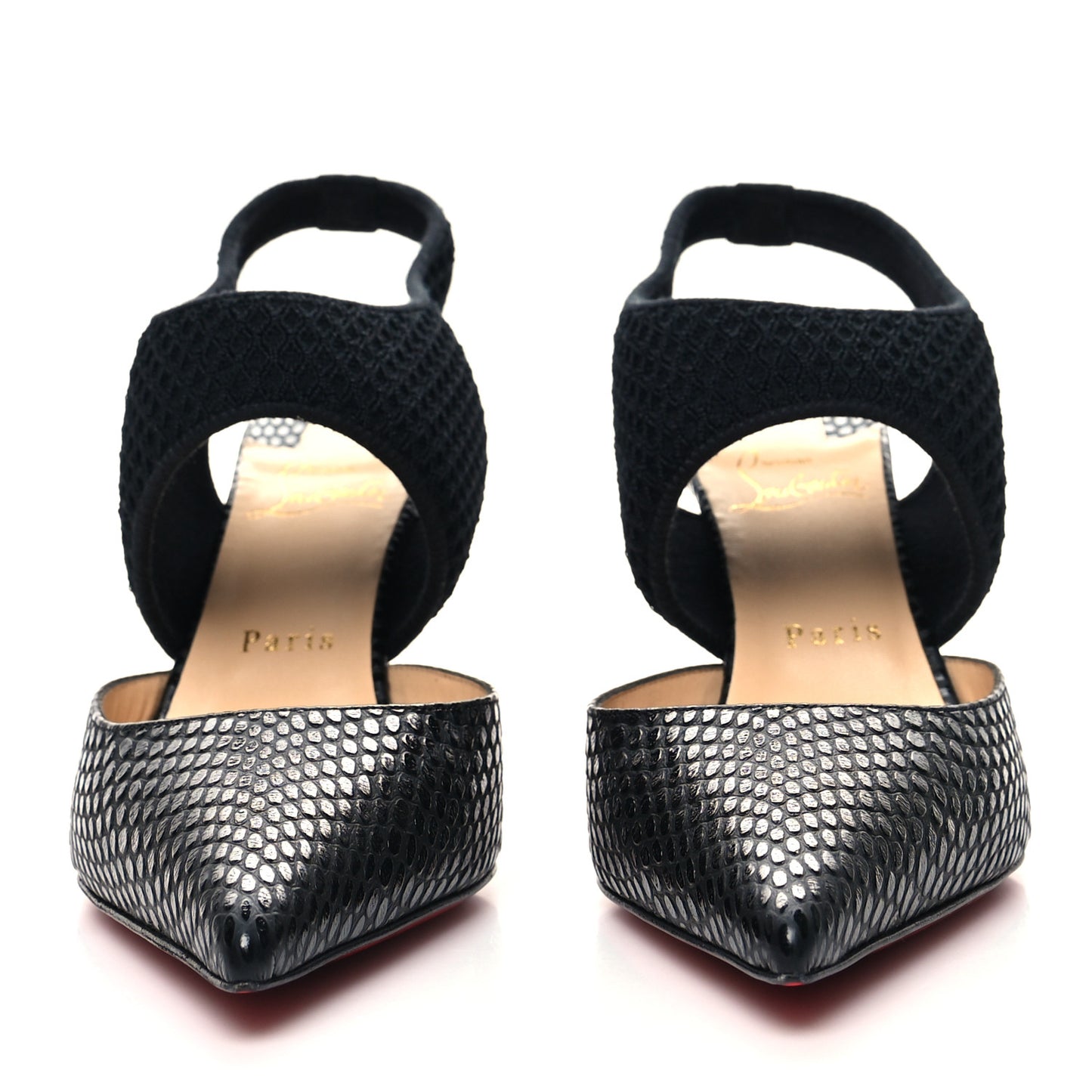 Calfskin Mesh Snakeskin Embossed Georgette 85 Sandals 39.5 Black
