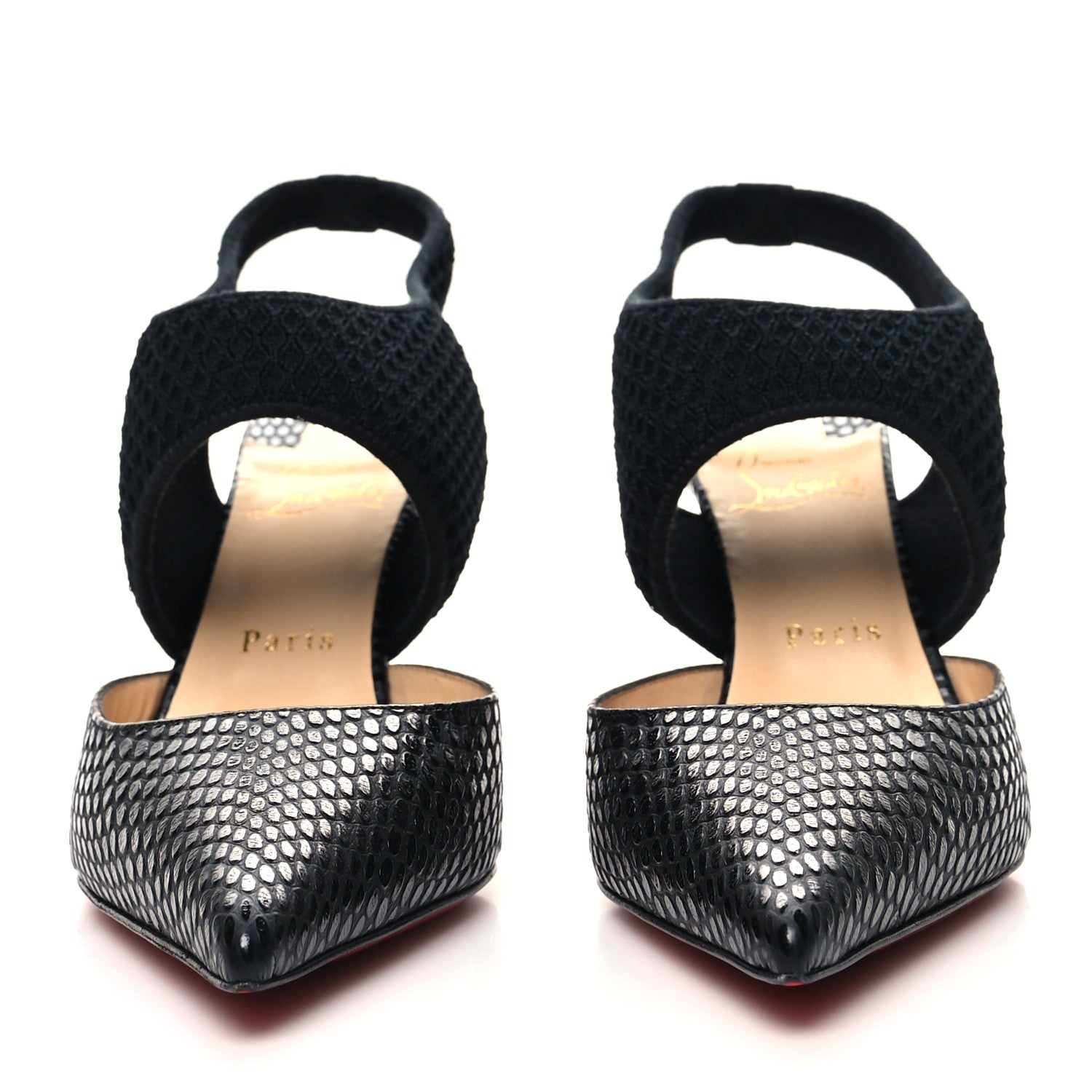 Christian Louboutin Calfskin Mesh Snakeskin Embossed Georgette 85 Sandals 39.5 Black 2 of 8
