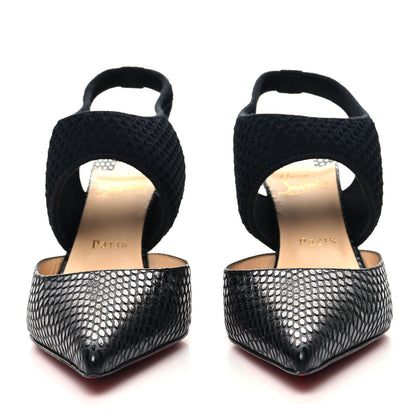 Christian Louboutin Calfskin Mesh Snakeskin Embossed Georgette 85 Sandals 39.5 Black 2 of 8