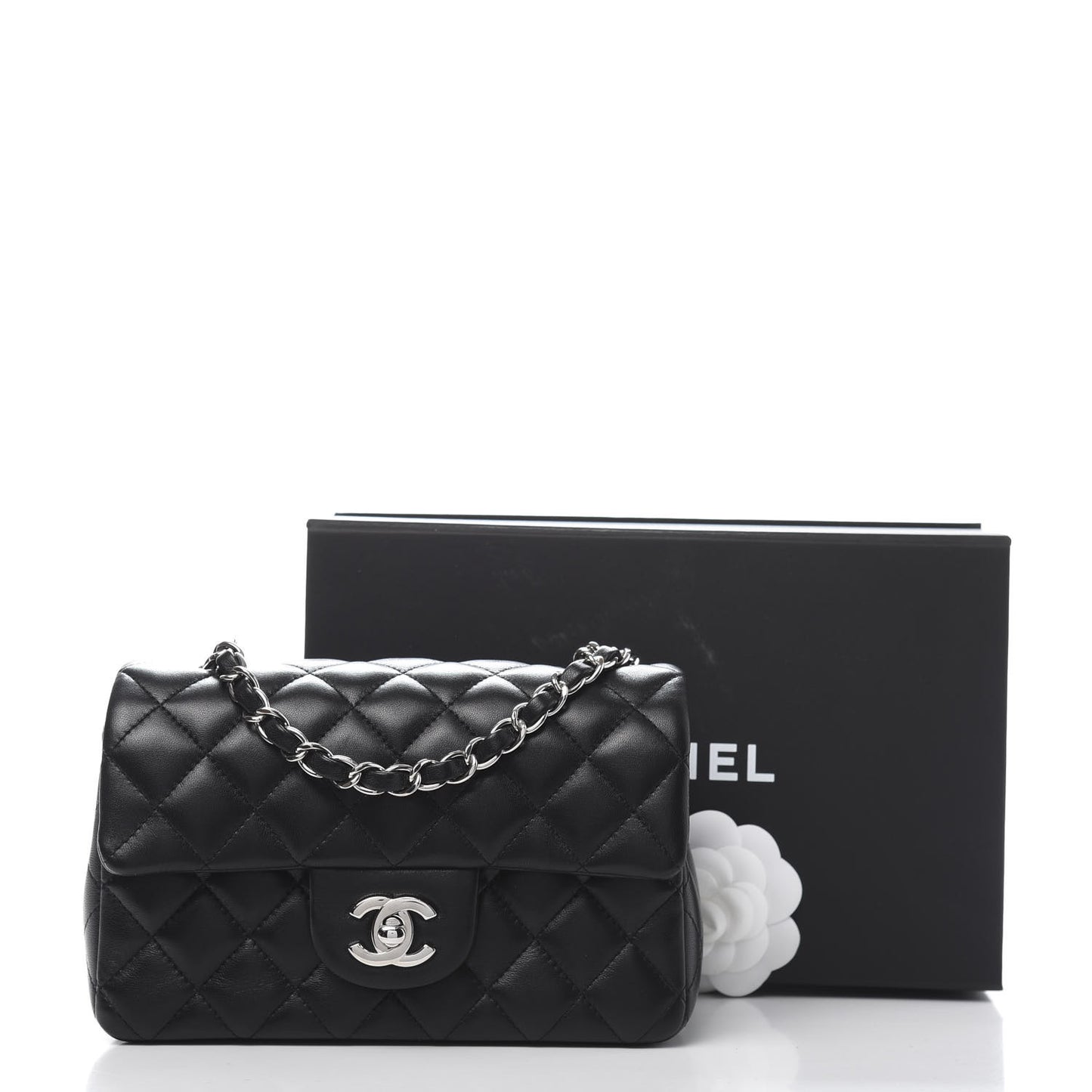 Lambskin Quilted Mini Rectangular Flap Black
