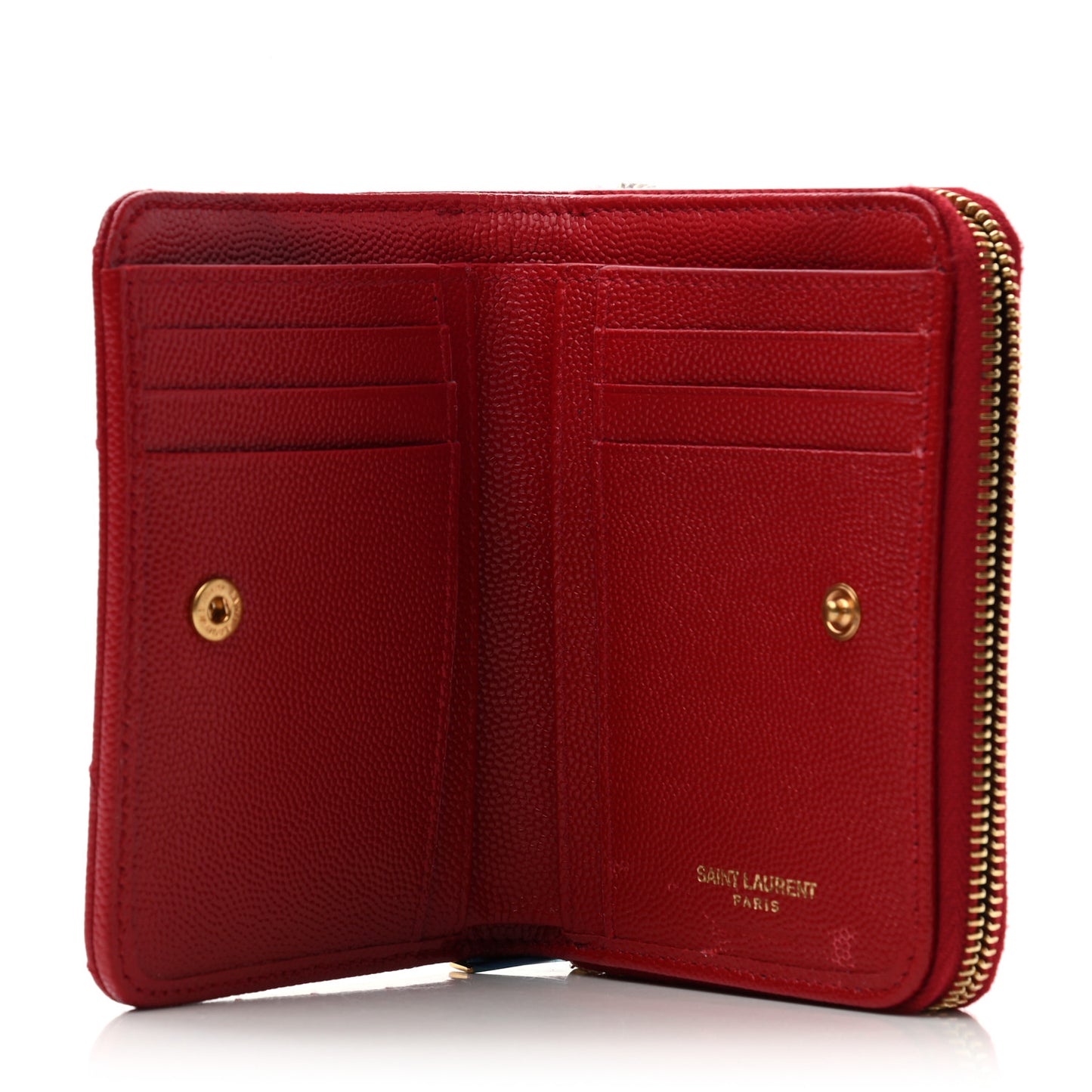 Grain De Poudre Matelasse Chevron Monogram Compact Zip Around Wallet Red