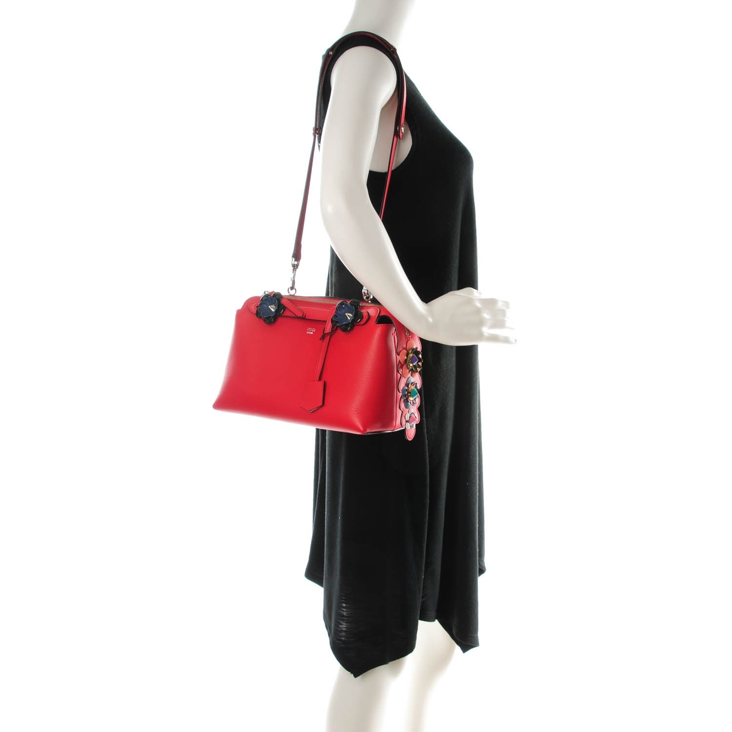 Fendi Vitello Dolce Flowerland Studded Medium Fashion Show By The Way Boston Bag Red Multicolor 2 of 7
