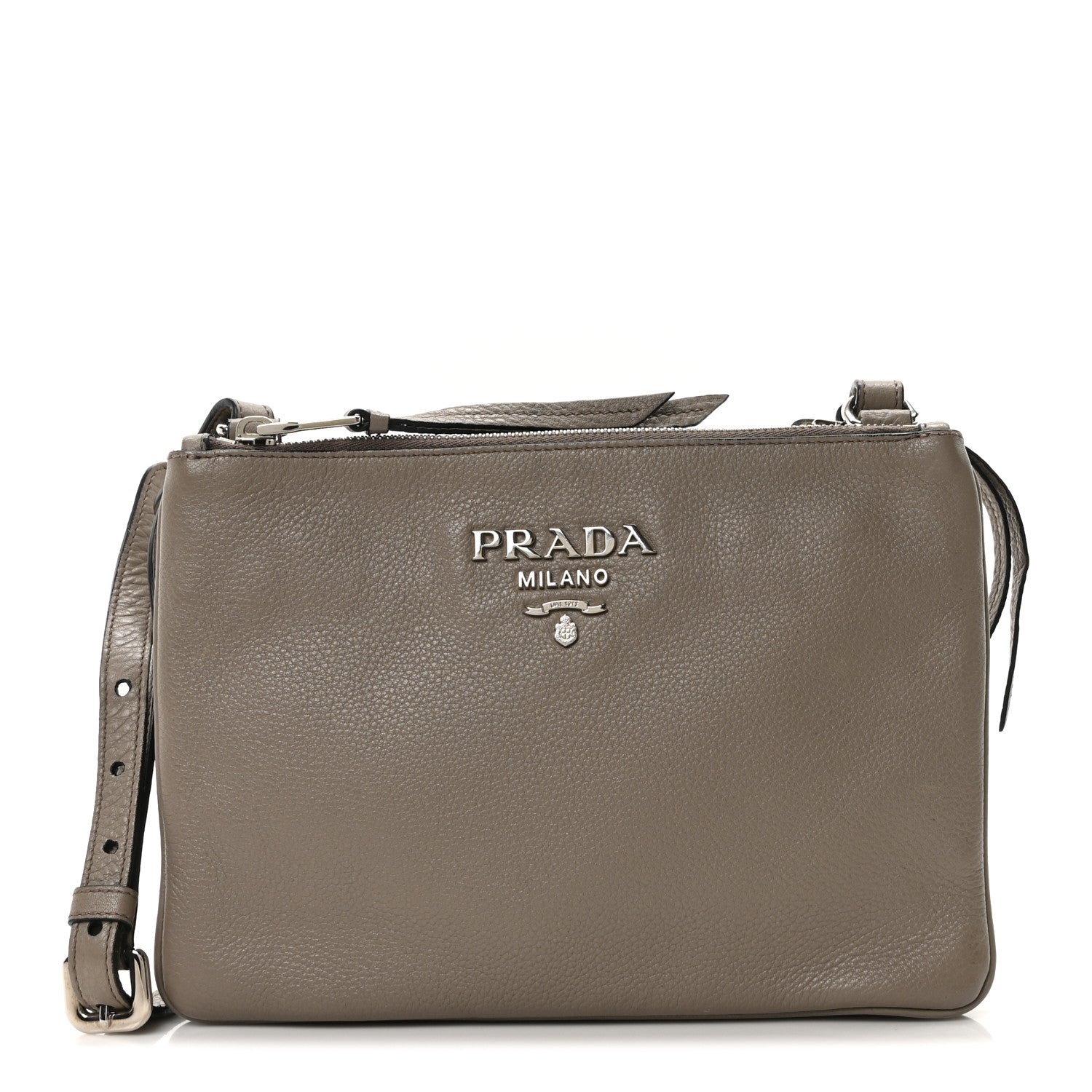 Prada Vitello Daino Double Zip Crossbody Bag Argilla 1 of 9