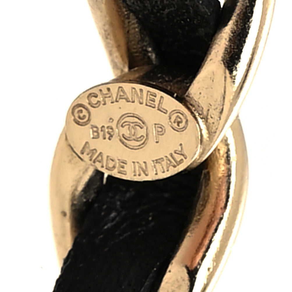 Lambskin CC Turnlock Chain Hoop Earrings Gold Black