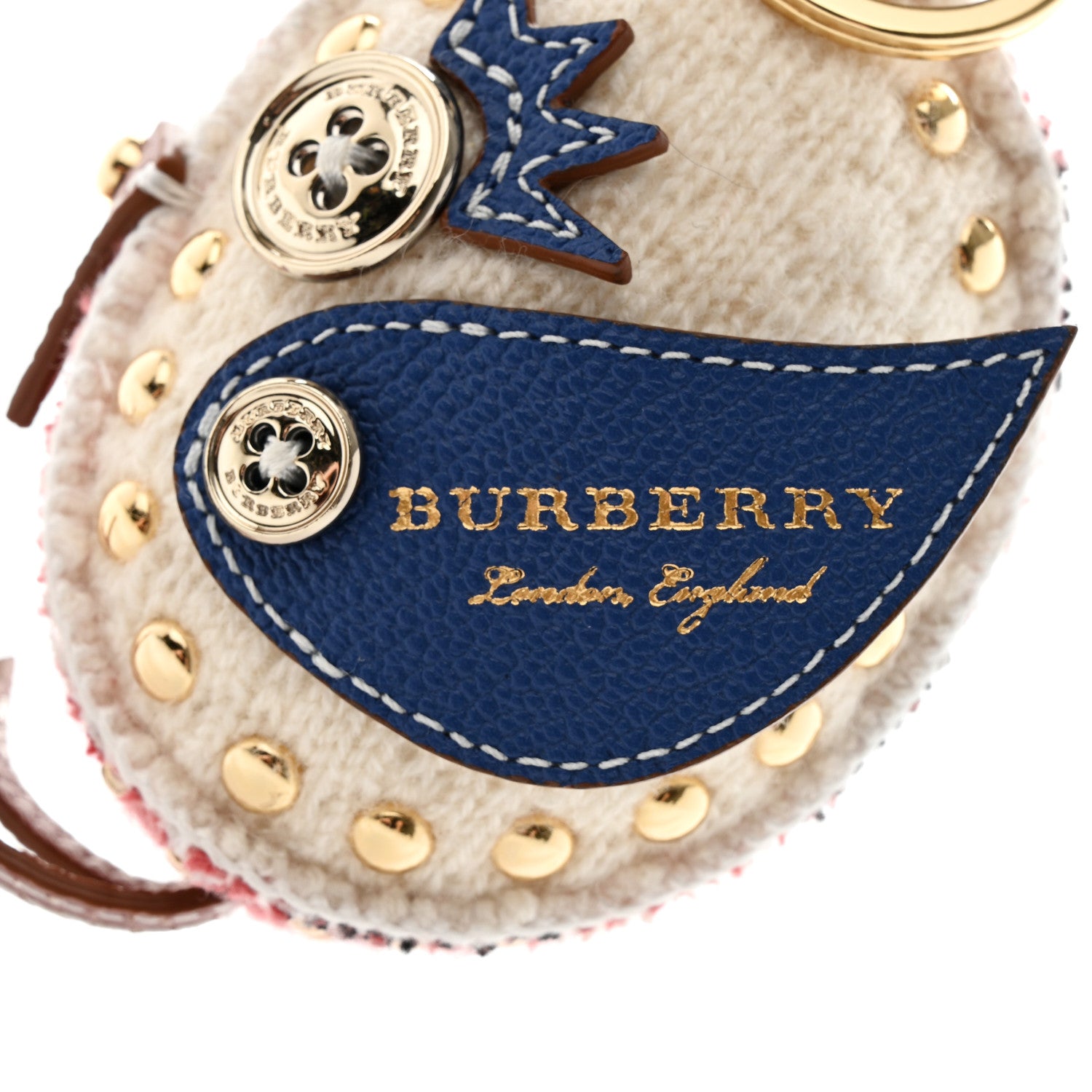Burberry Calfskin Wool Cashmere Studded Mabel Derek The Bird Bag Charm Blush Pink Multicolor 3 of 3